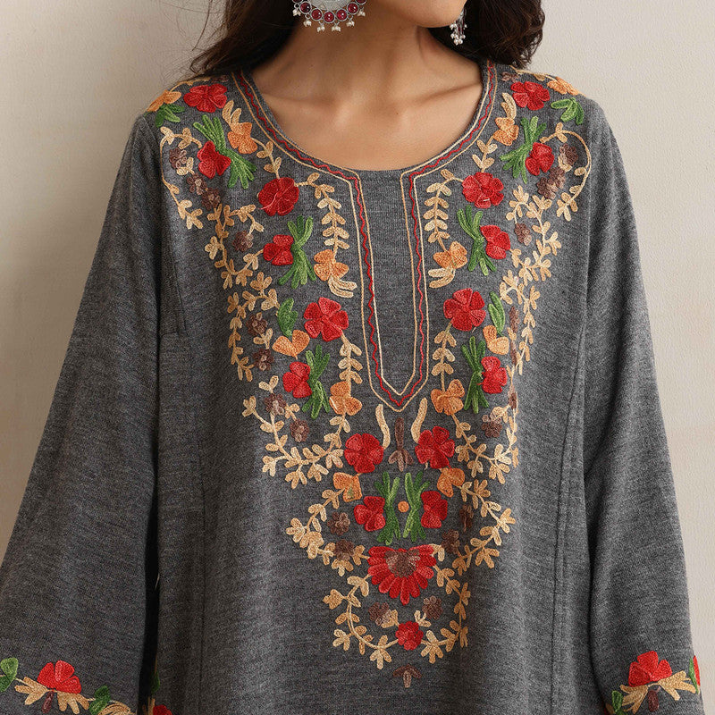 Woolen Kurta For Women | Kashmiri Embroidered | Grey、mySite、camillekostekn