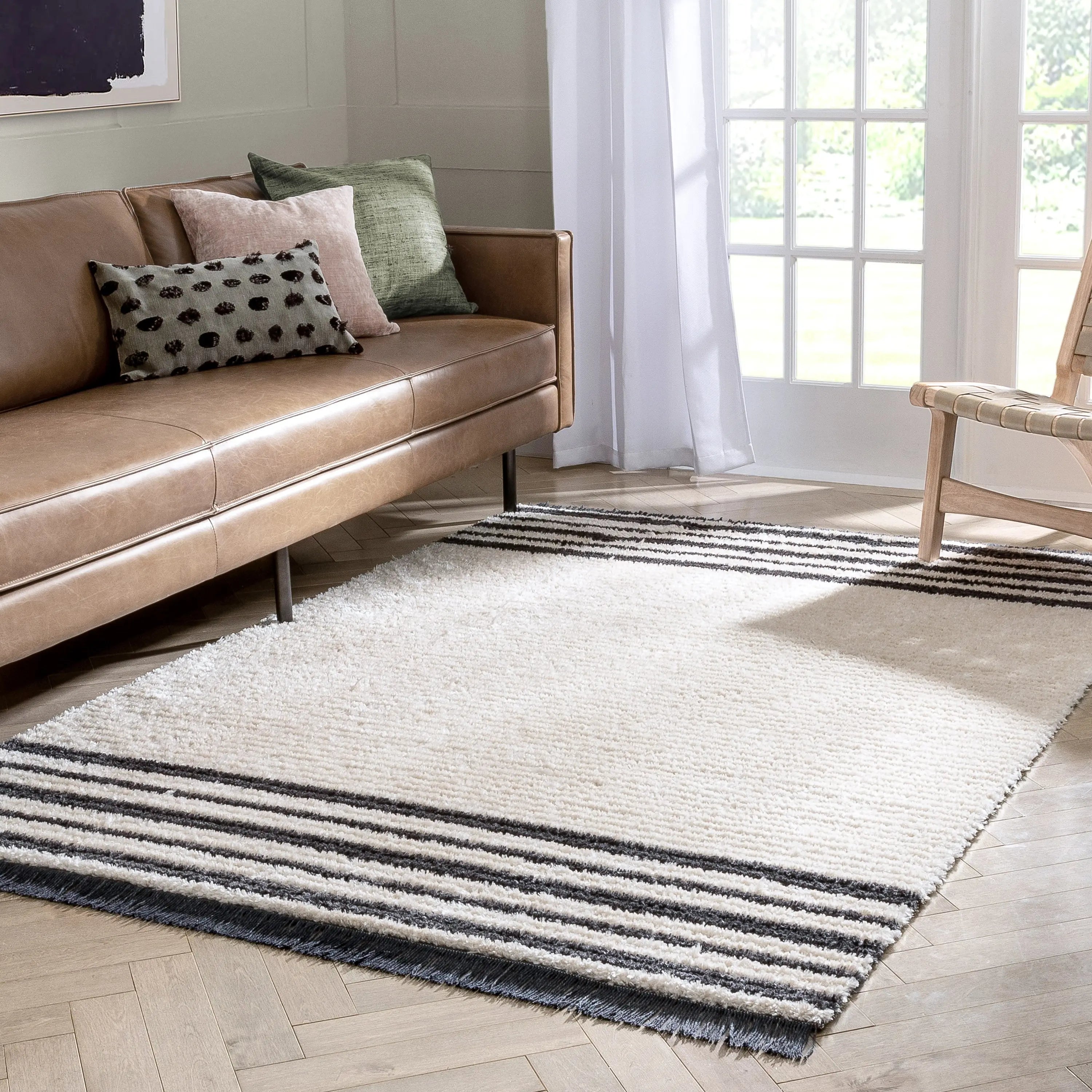 Adriel Tribal Solid Border Pattern Ivory High-Low Textured Pile Rug、mySite、gigharbornorthrealestate