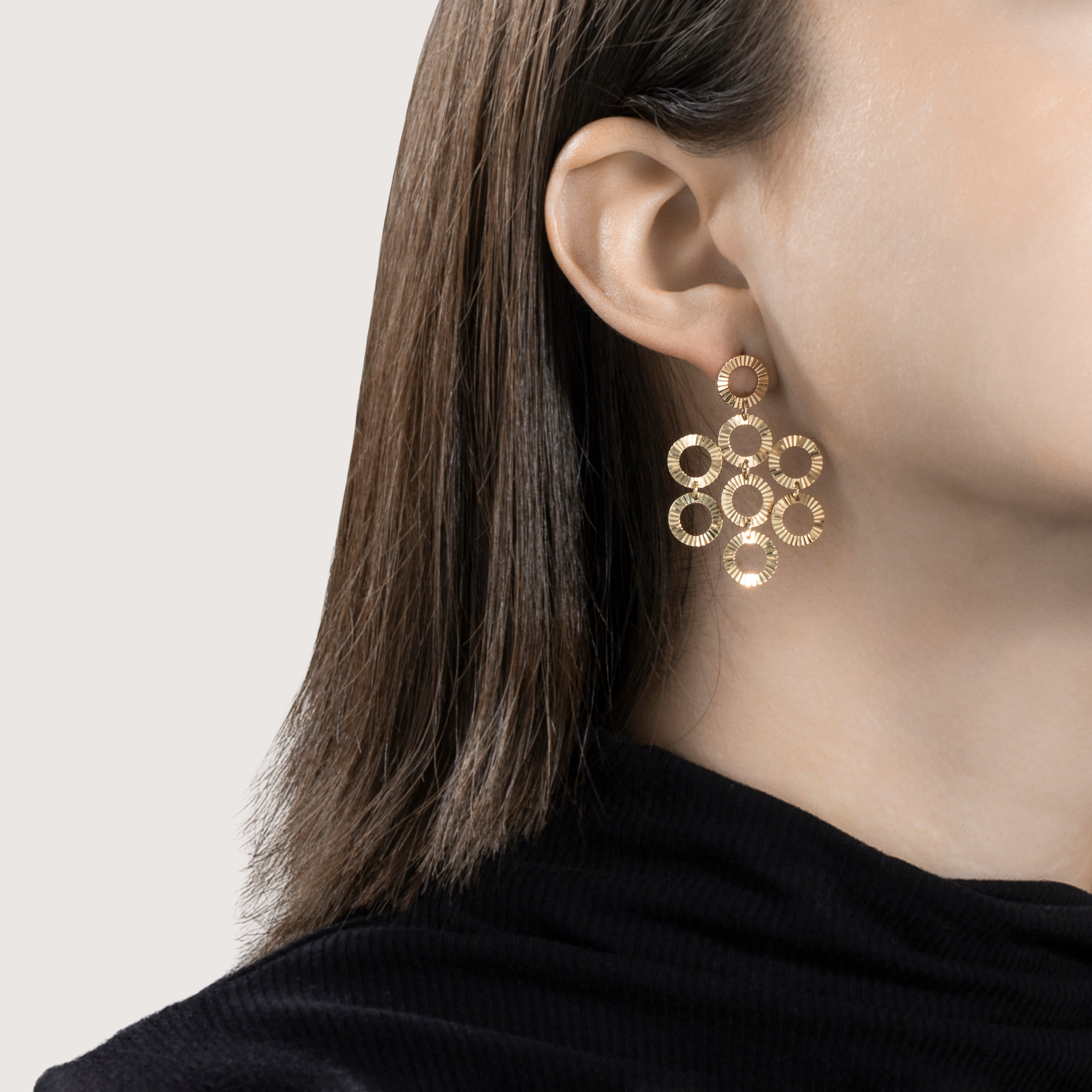 Vintage Large 14k Yellow Gold Crimped Circles Dangle Earrings、mySite、hinf8tx79