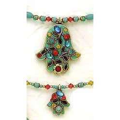 Michal Golan Green Swarovski Crystal and Glass Hamsa Necklace、mySite、topwebapps