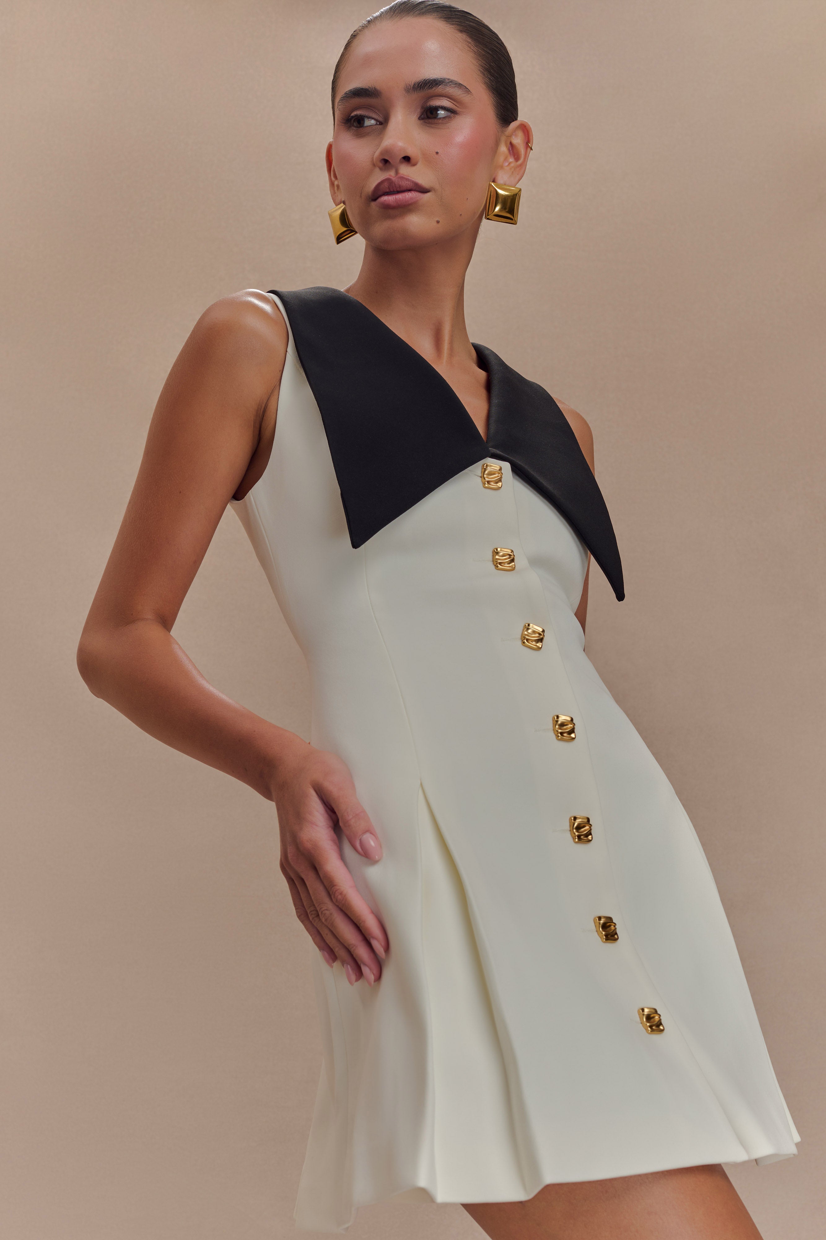 Oli Sleeveless Contrast Mini Dress - Ivory/Black、mySite、solidvoid