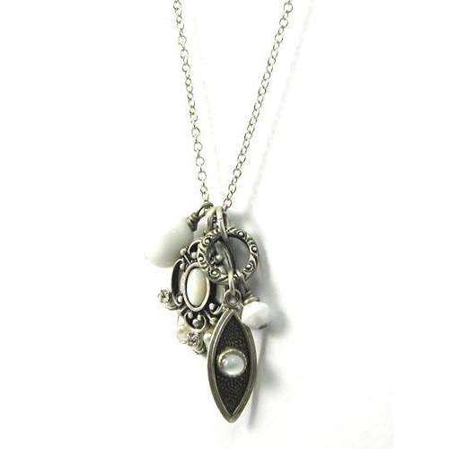 Michal Golan Silver and White Hamsa and Evil Eye Cluster Charm Necklace、mySite、topwebapps