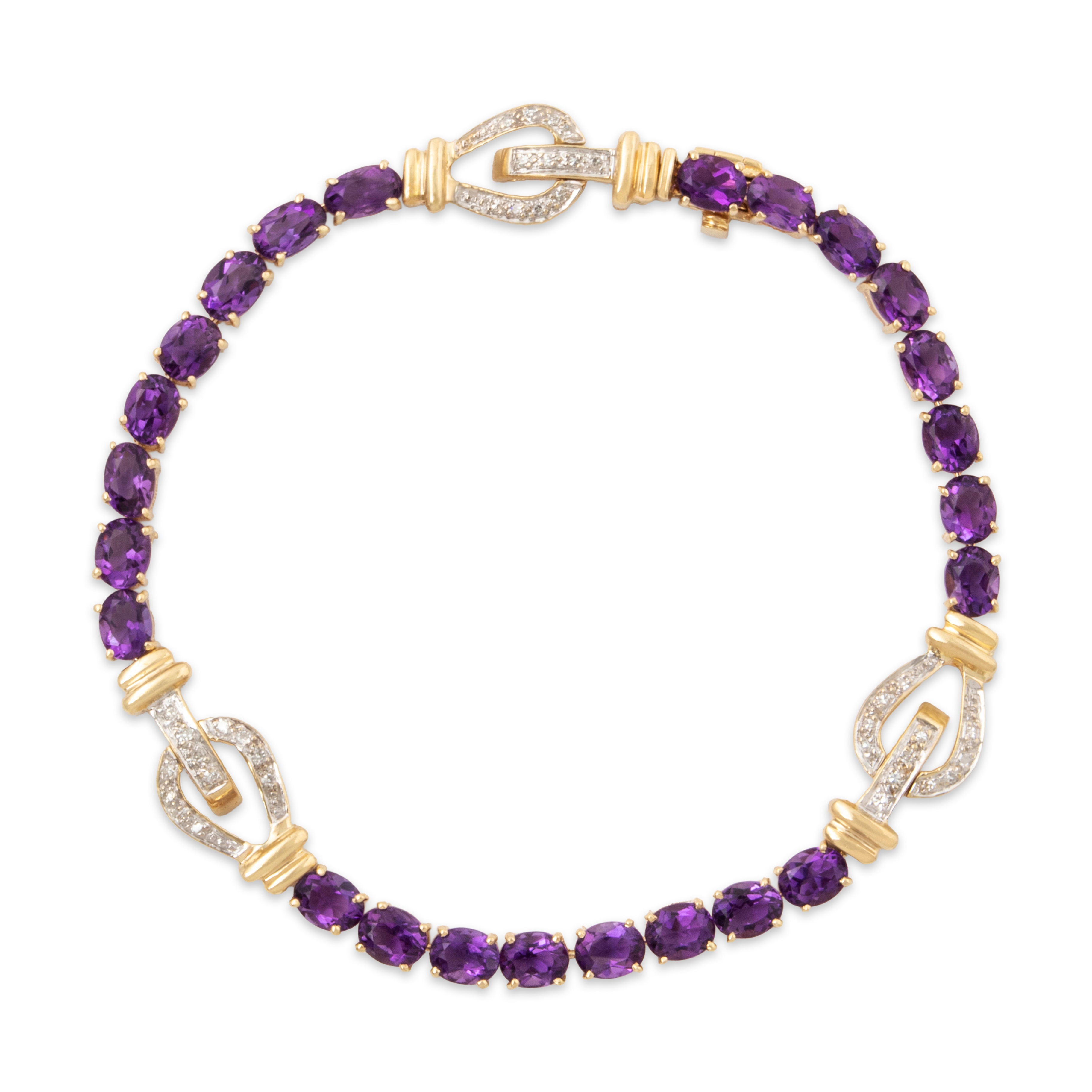 Vintage 14k Yellow Gold 7.9cttw Amethyst .216cttw Diamond Buckle Bracelet 7.25、mySite、hinf8tx79
