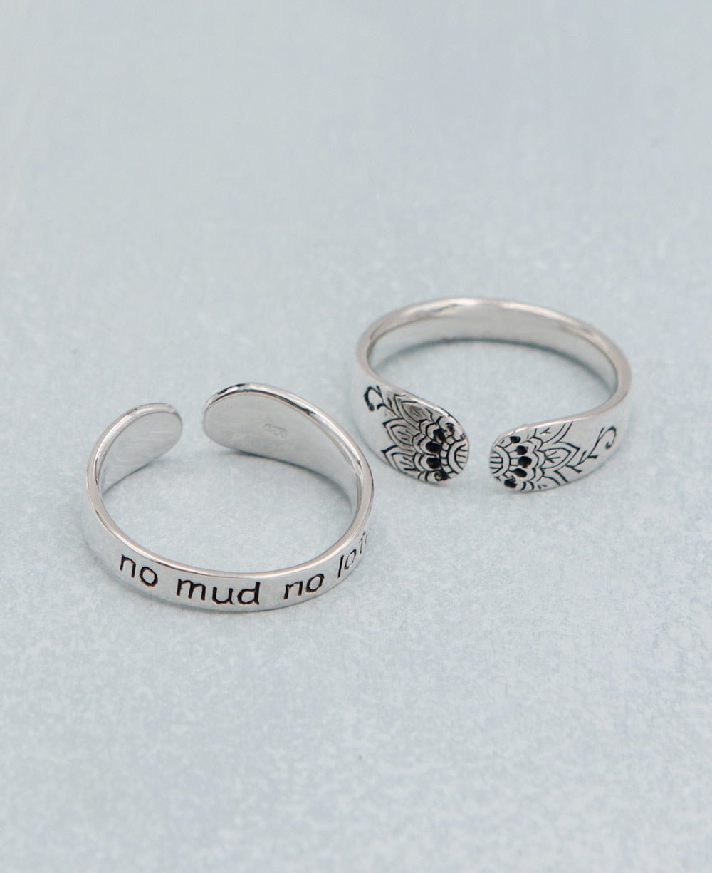 No Mud No Lotus Sterling Silver Mantra Ring、mySite、topwebapps
