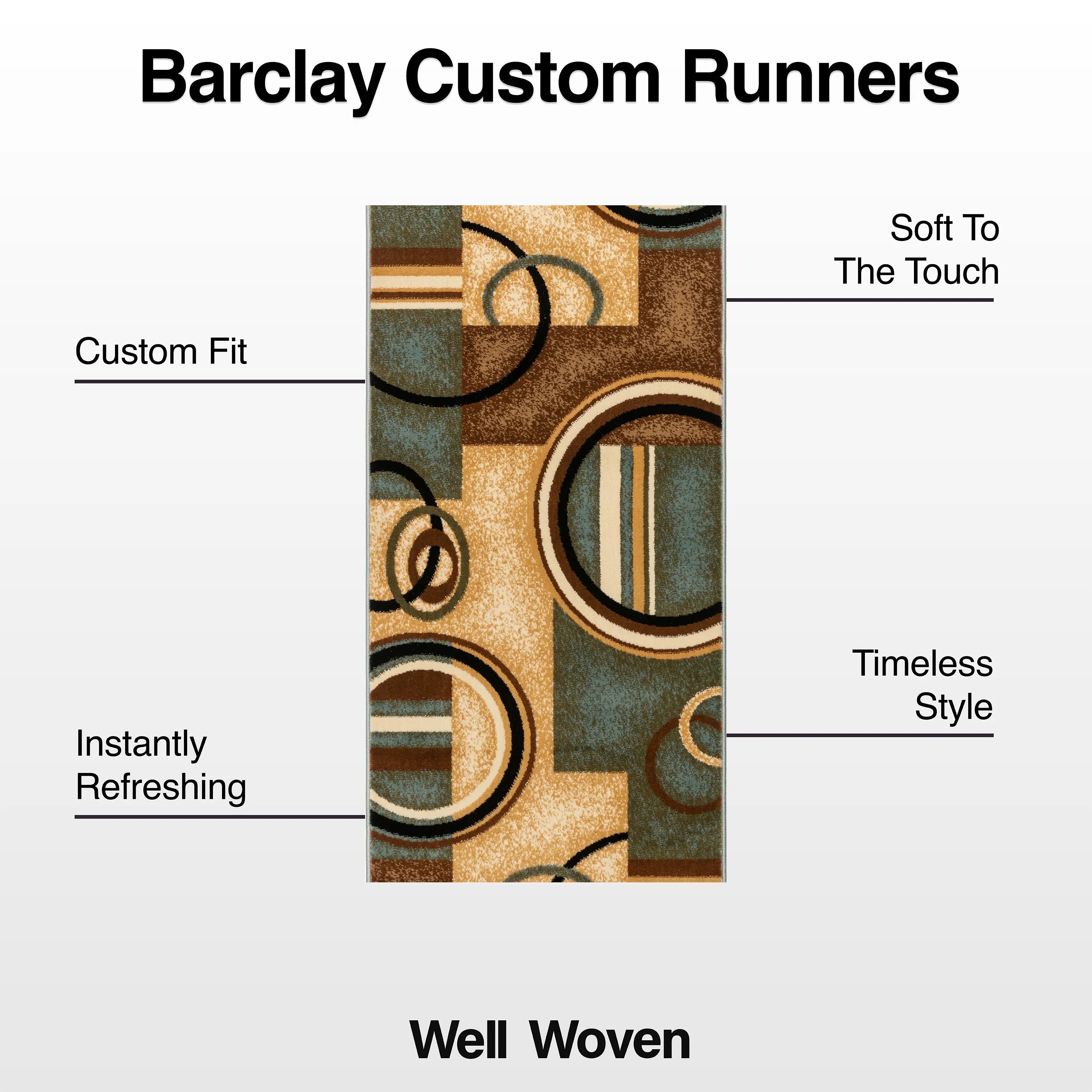 Arcs & Shapes Custom Size Runner Modern Light Blue 27 Inch Wide x Choose Your Length Hallway Runner Rug、mySite、gigharbornorthrealestate