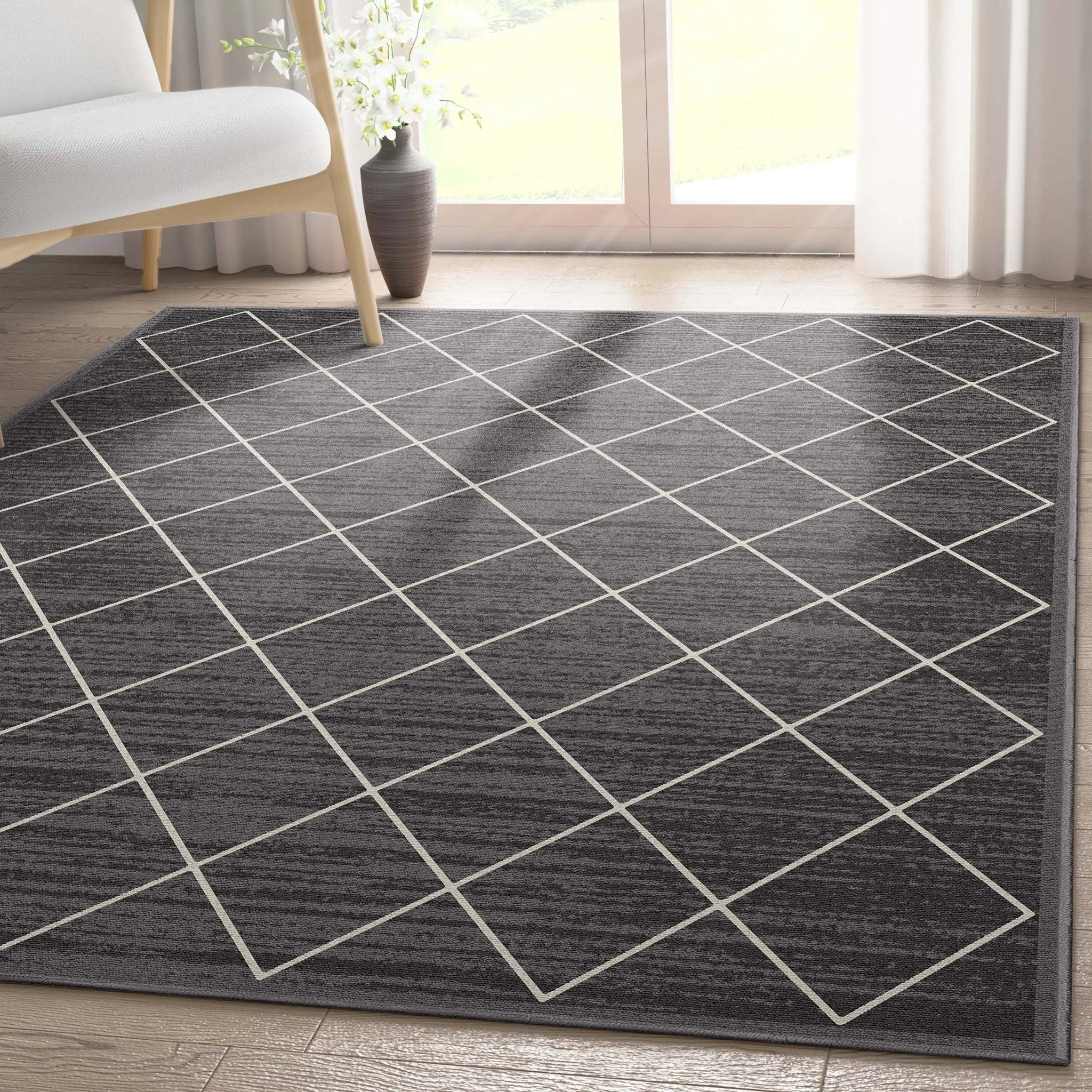Clover Grey Modern Trellis Flat-Weave Cotton Backing Rug、mySite、gigharbornorthrealestate