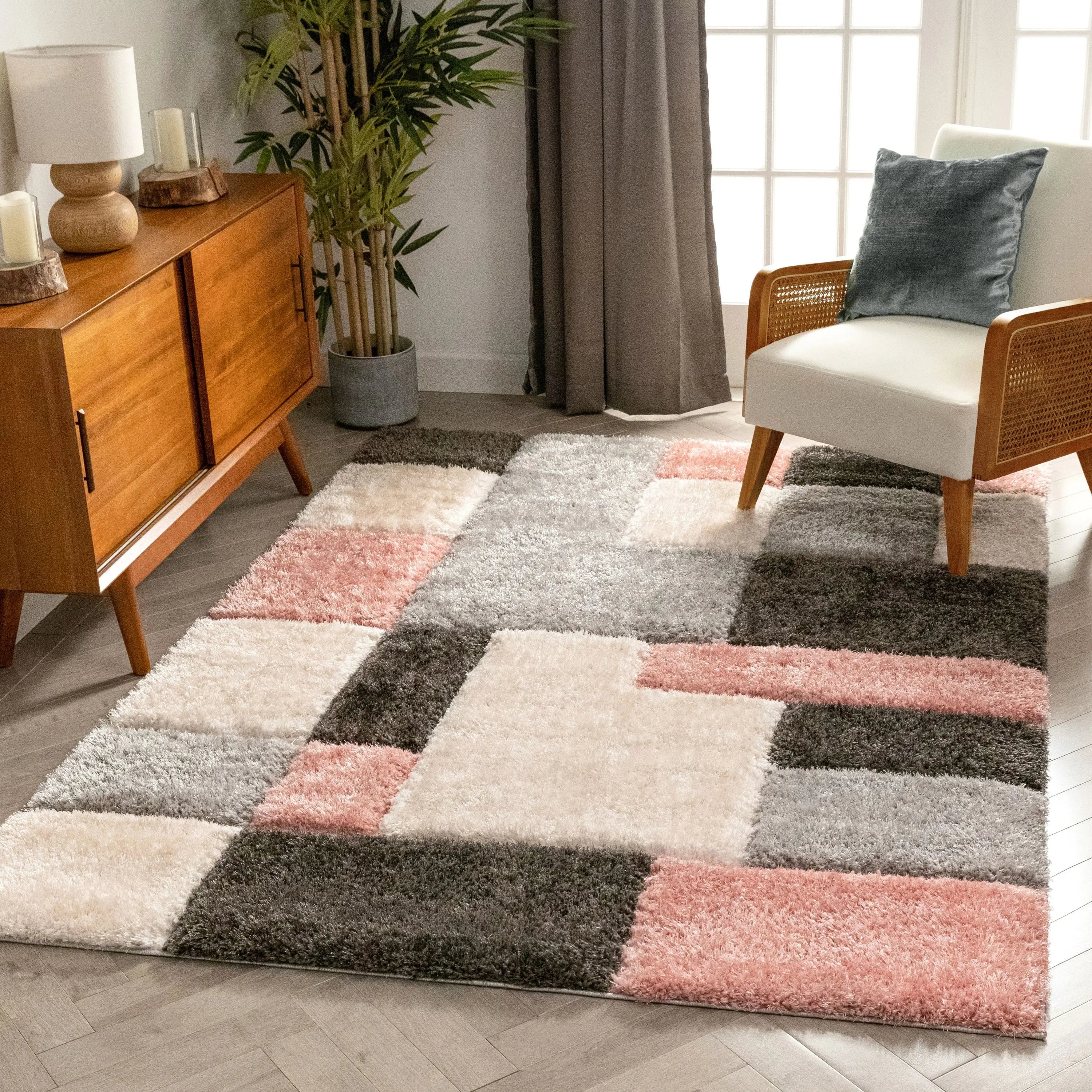 Escondido Blush Modern Geometric 3D Textured Shag Rug、mySite、gigharbornorthrealestate