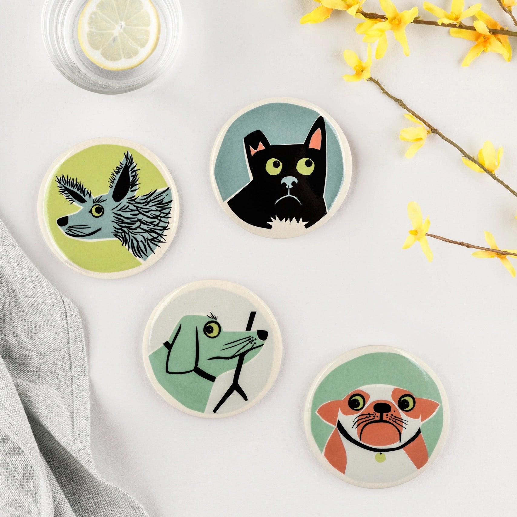 Handmade Ceramic Dog Coasters Box Set of 4、mySite、g9winljtr