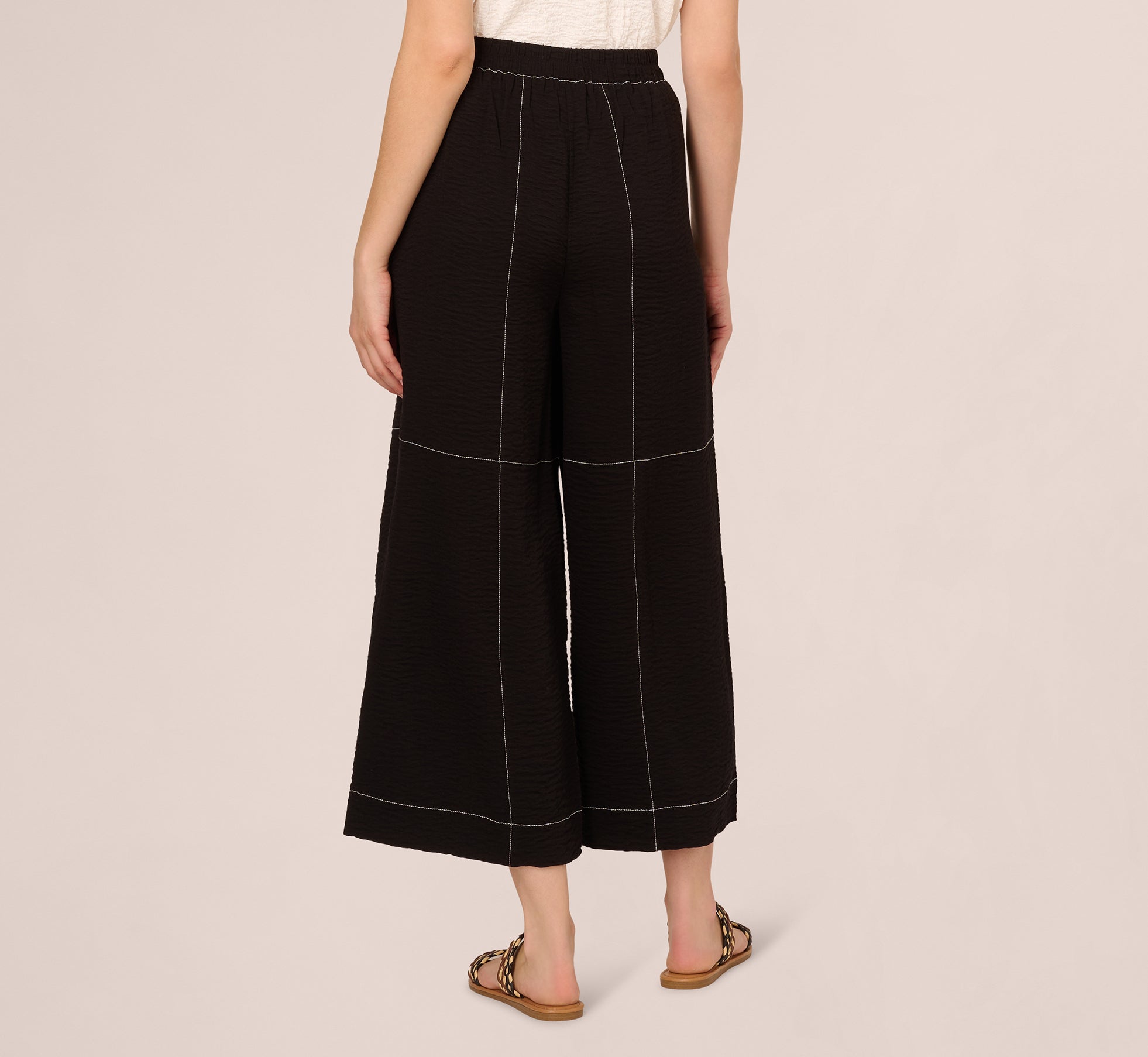 Contrast Stitching Crinkle Midi Pant In Black Ivory、mySite、solidvoid