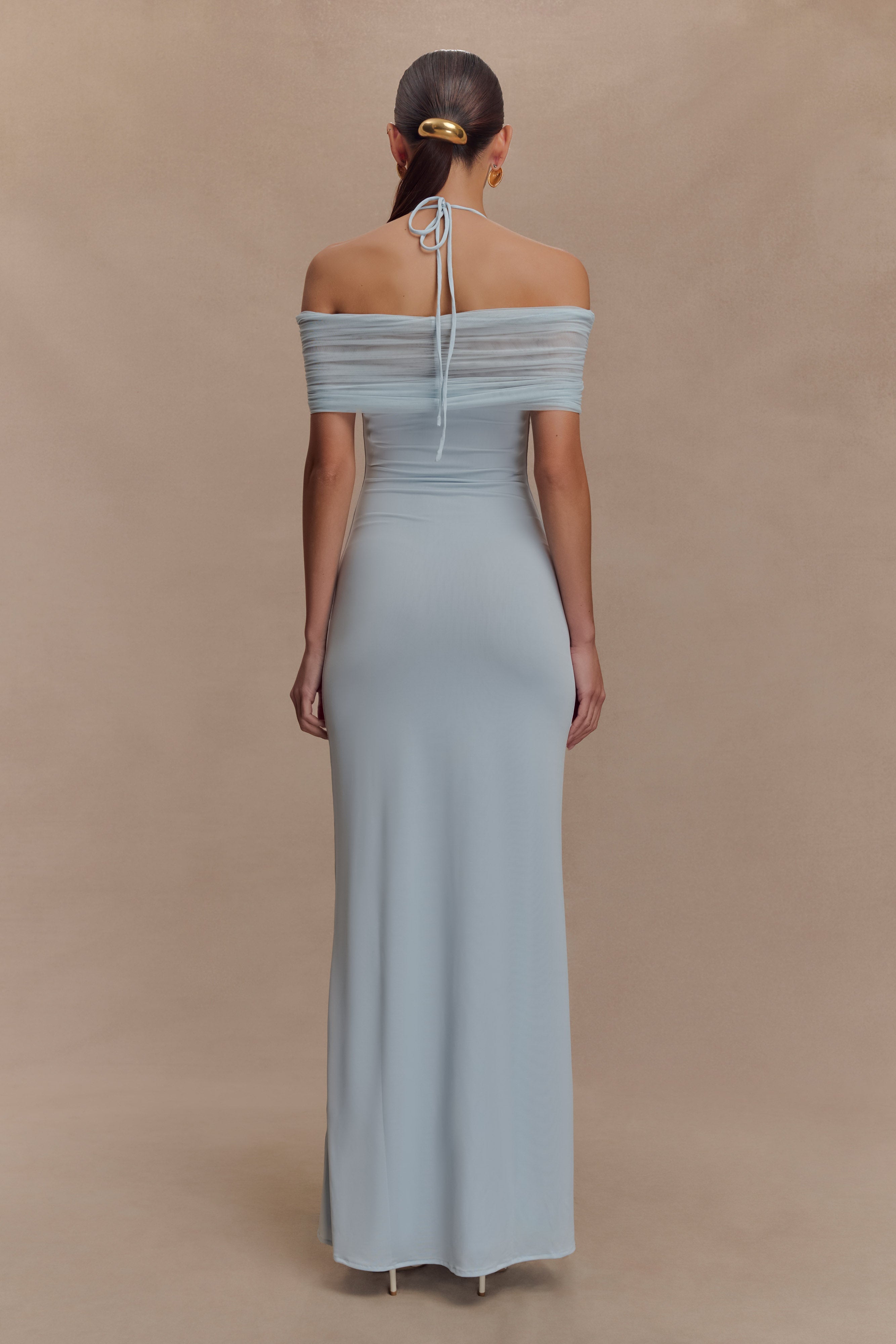 Bernadina Mesh And Slinky Halter Maxi Dress - Pale Blue、mySite、solidvoid