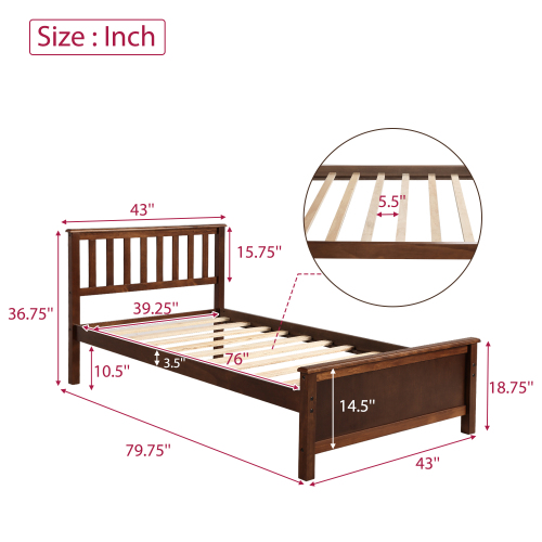 Twin Size Wood Platform Bed with Headboard,Footboard and Wood Slat Support, White、、casual