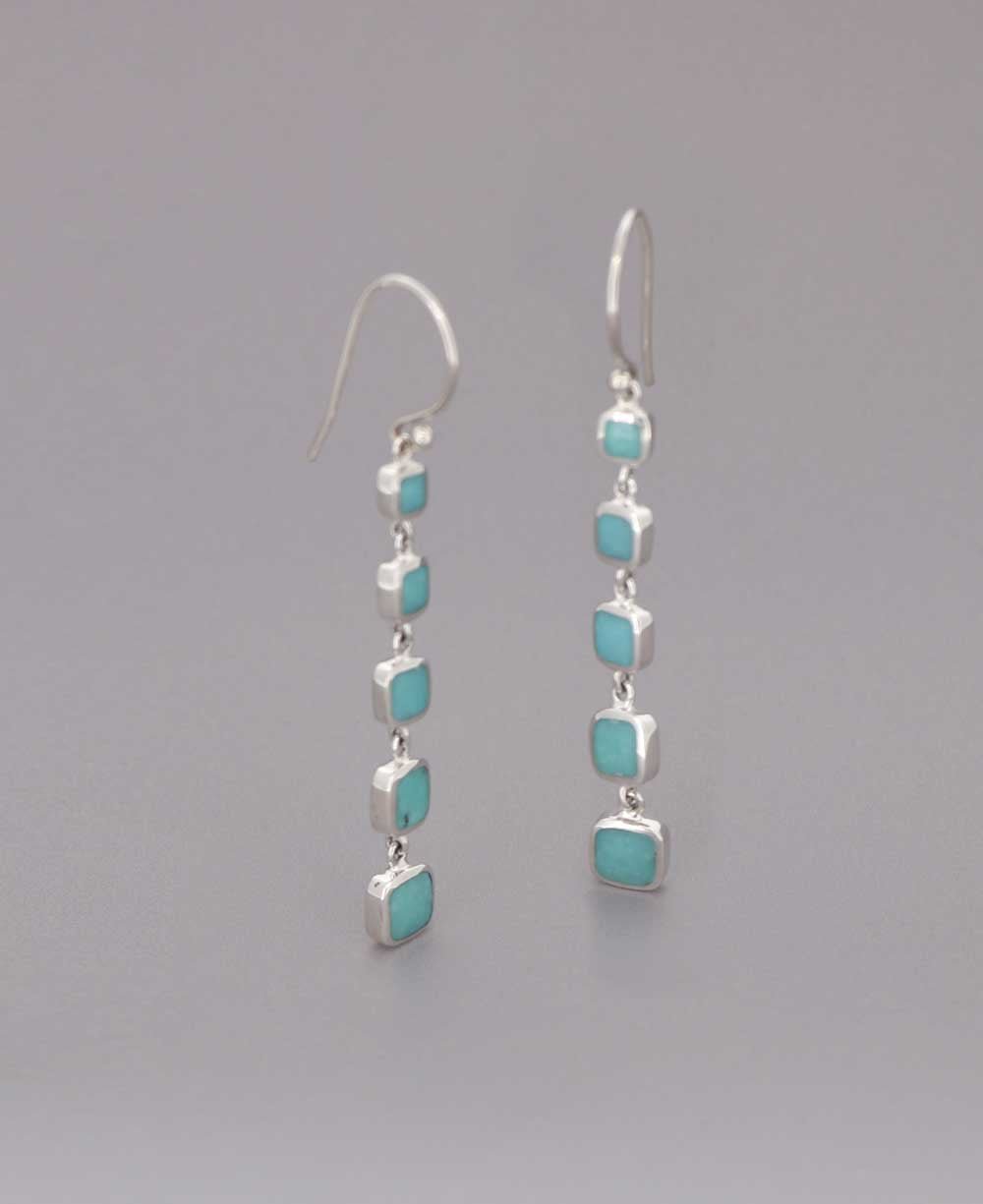 Quintuple Turquoise Square Sterling Silver Dangle Earrings、mySite、topwebapps