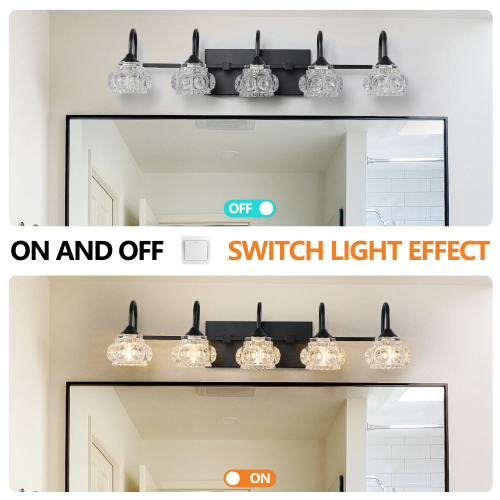 23" Retro 4-Light Bathroom Vanity Light Fixture - Black Finish with Crystal Glass Shades, Wall Mounted Lighting for Bathroom, Powder Room, and Vanity Mirror (No Bulbs)、、eastwooduniform