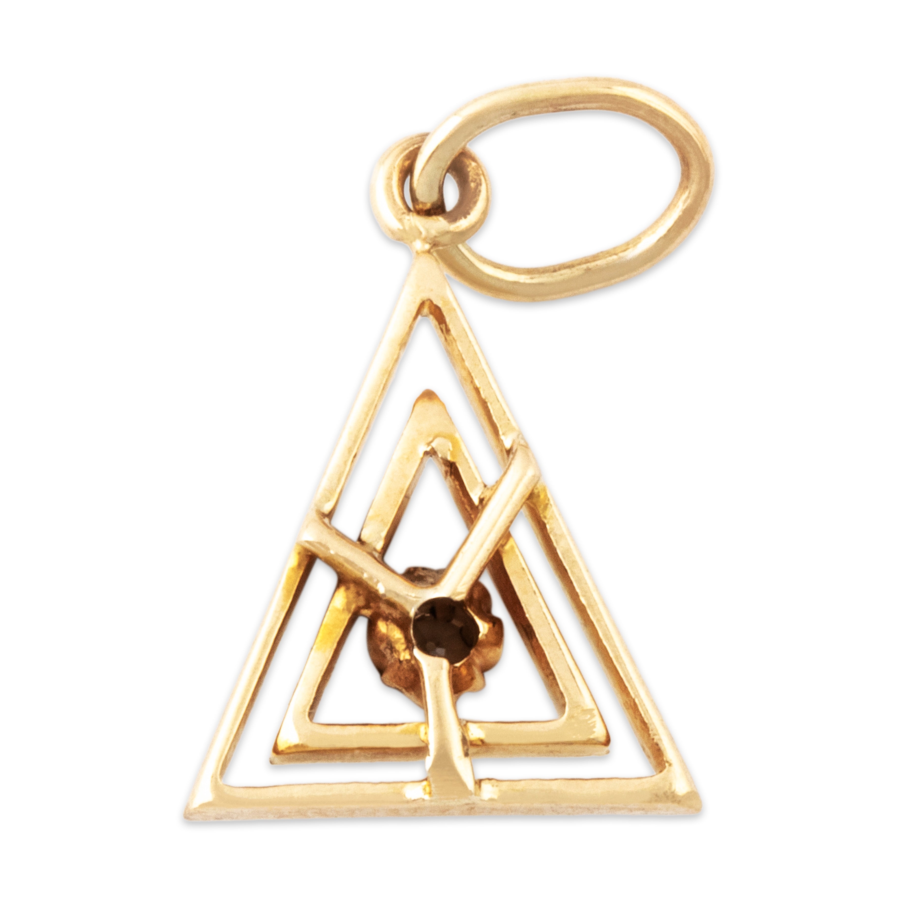 Antique Art Deco 14k Yellow Gold Old Mine Diamond Triangle Charm / Pendant、mySite、hinf8tx79