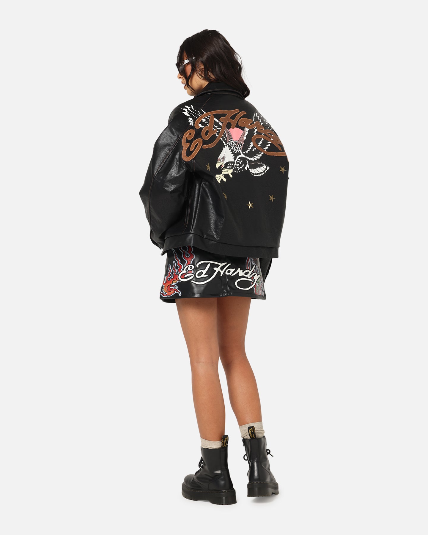 Ed Hardy Women's Vegan Leather Bomber Jacket Black、mySite、zt4zffjzw