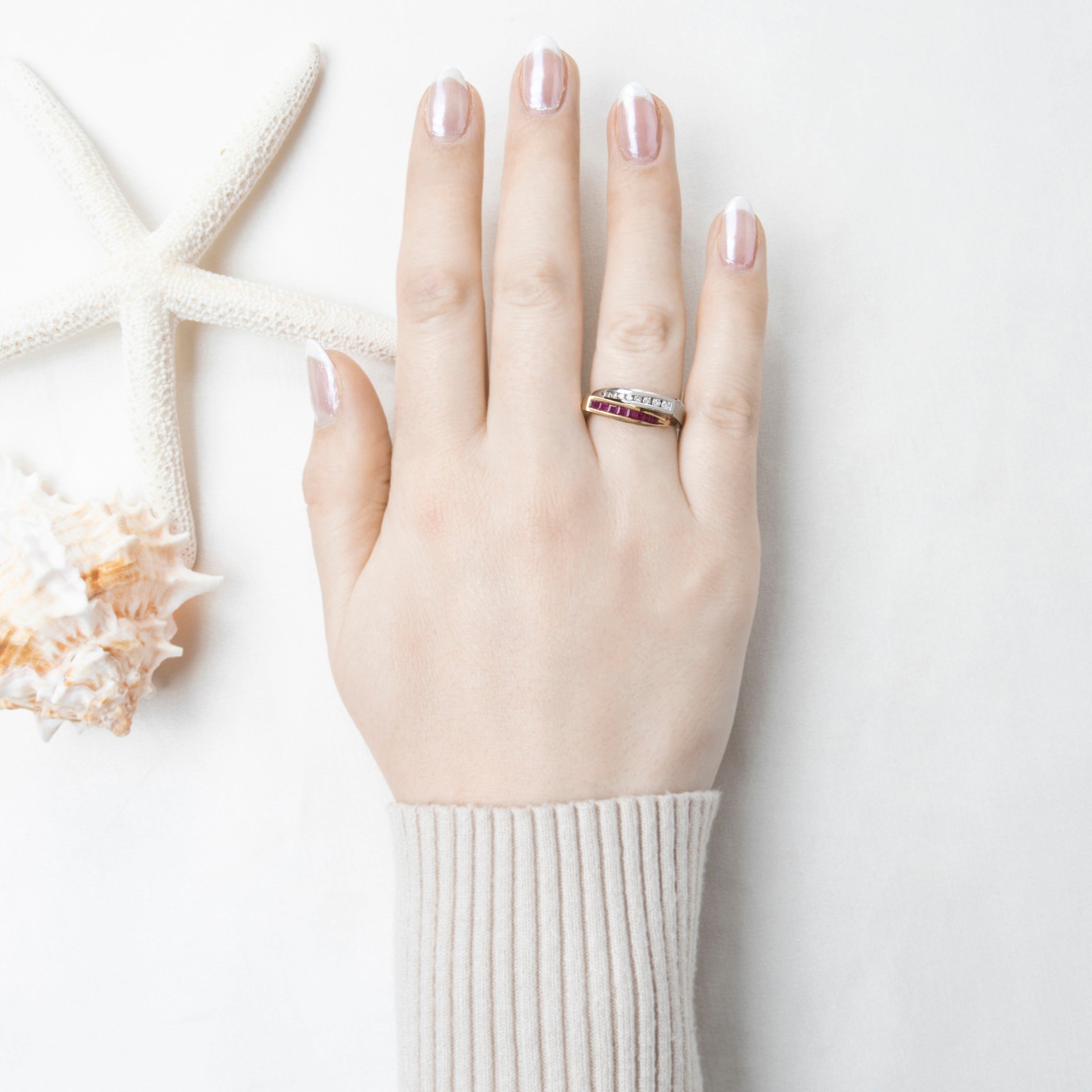 Vintage 14k White & Yellow Gold Ruby Diamond Modernist Statement Ring 7.25、mySite、hinf8tx79