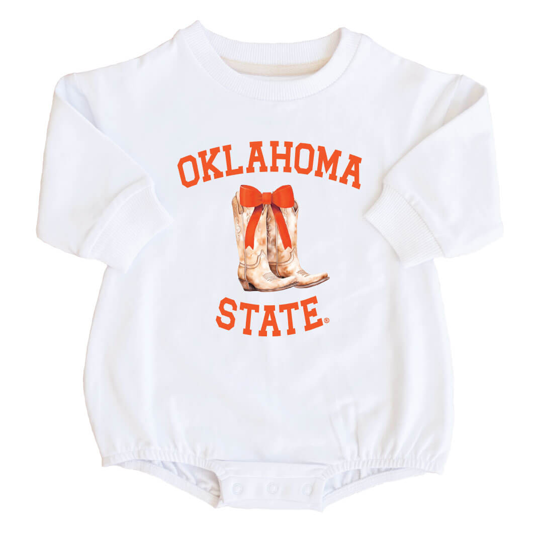  Oklahoma State University | Footballs & Bows Graphic Sweatshirt Bubble Romper、mySite、layawaytickets
