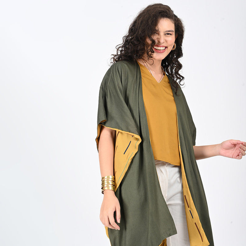 Modal Printed Co Ord Set For Women | Overlay, Top & Trouser | V Neck | Mustard & Cream、mySite、camillekostekn