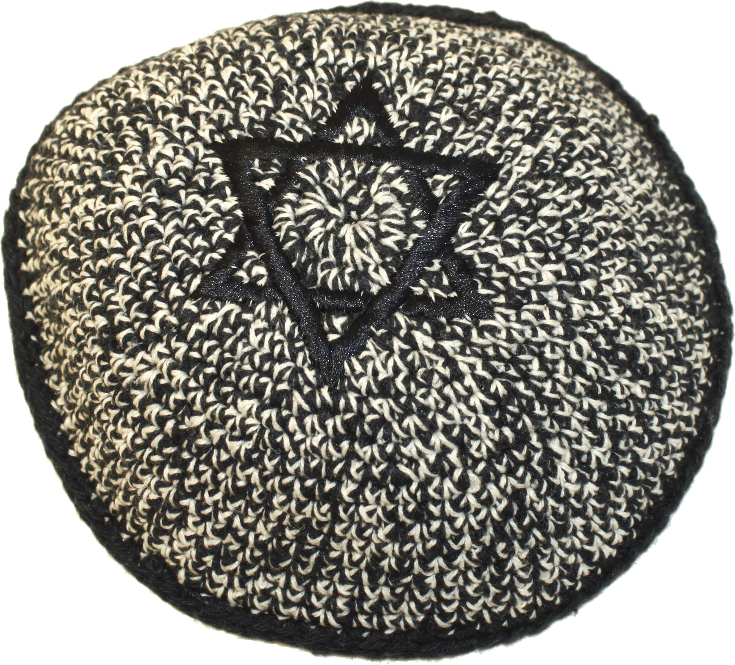 Holy Land Market Black/White with Star of David 17cm DMC 100% Knitted Cotton Kippah Jewish - 2019 Release M1、mySite、topwebapps