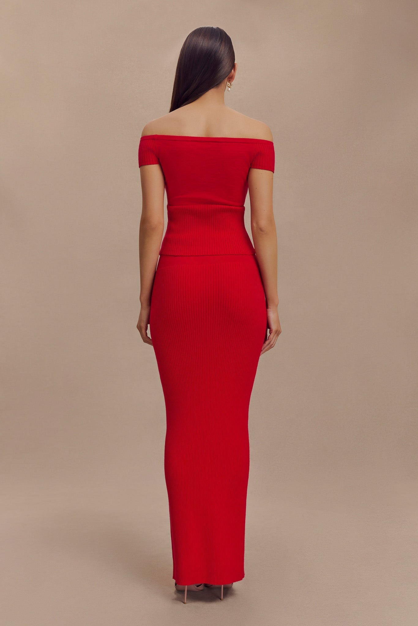 Mathilde Ribbed Knit Off Shoulder Top - Ruby、mySite、solidvoid