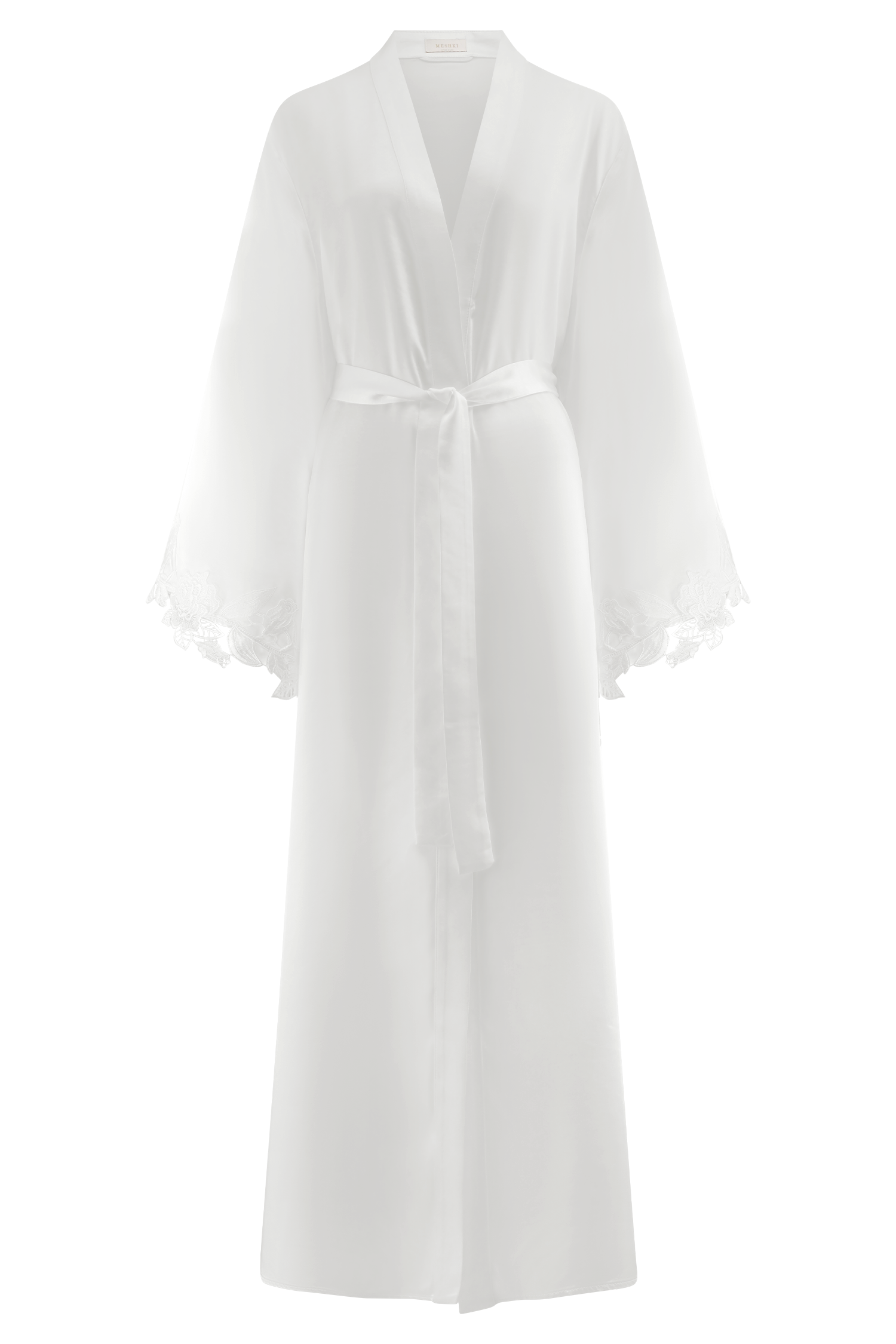Sullivan Satin Bridal Robe With Lace - Ivory、mySite、solidvoid