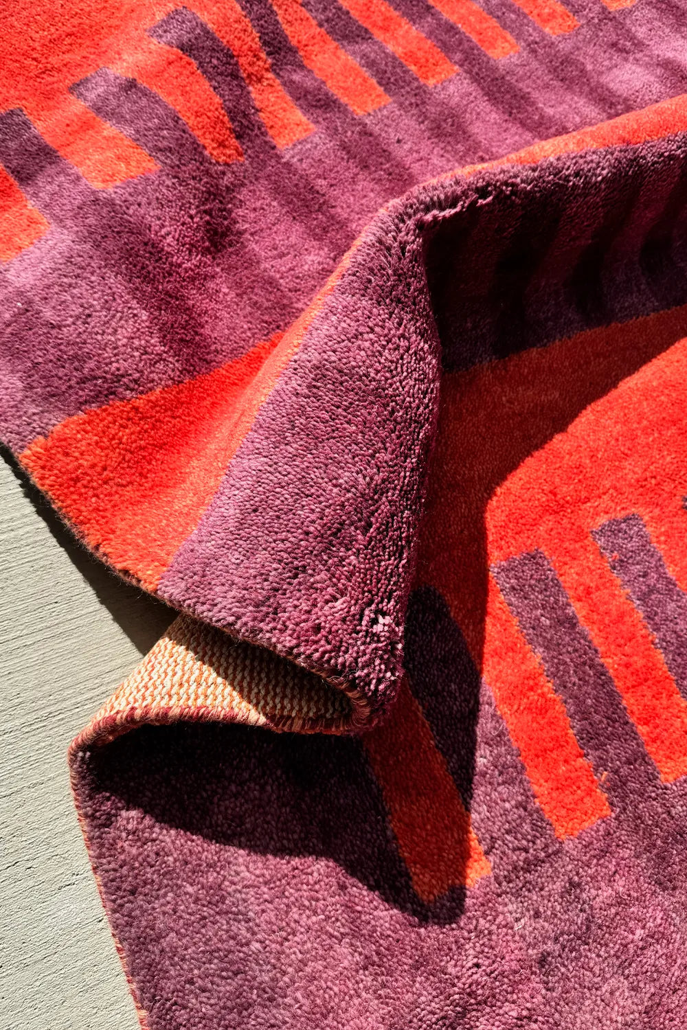 Purple and Burnt Orange Geometric Stripe Hand-Knotted Oushak Wool Rug 5x7、mySite、gigharbornorthrealestate