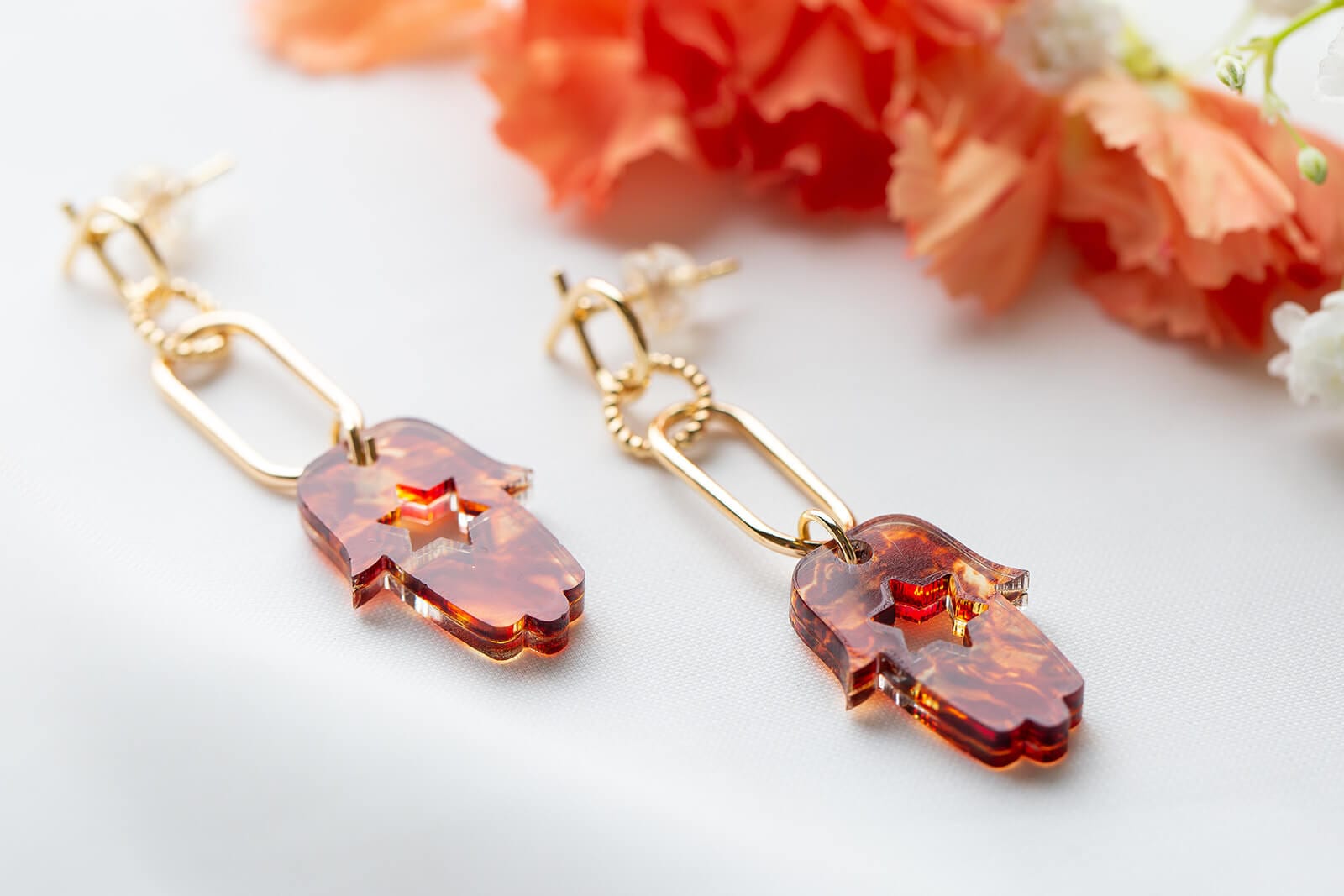 Tortoise and Gold Paper Clip Hamsa Earrings、mySite、topwebapps