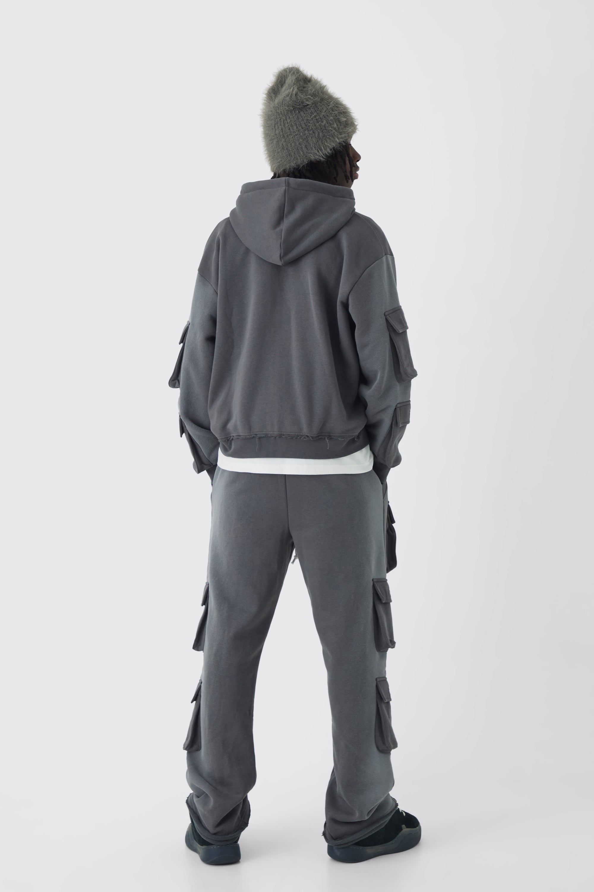  Boohooman Oversized Boxy Utility Zip Through Brushback Hoodie Charcoal、mySite、justintrudeaud