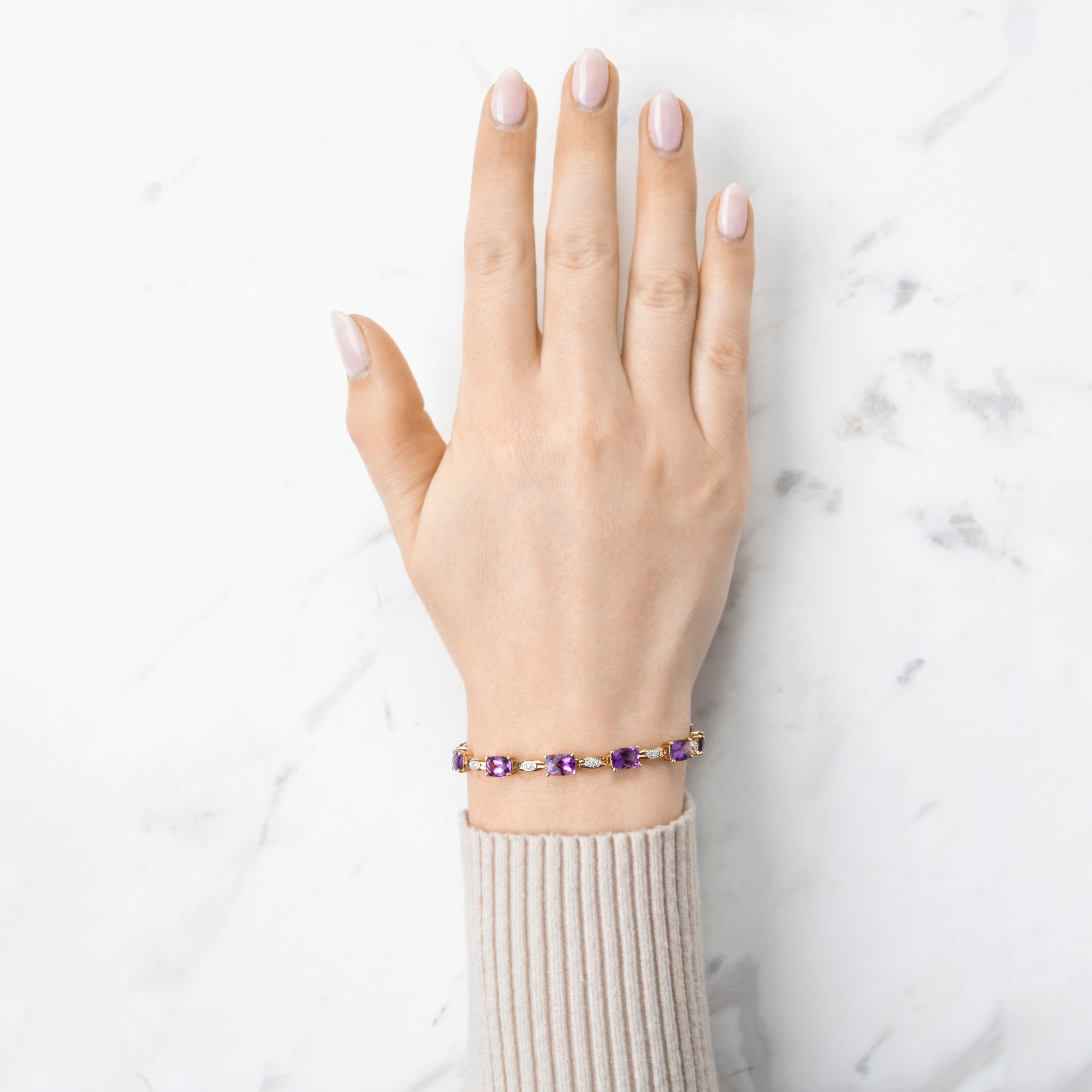 Vintage 10k Yellow Gold 8.5cttw Amethyst Diamond Checkerboard Bracelet 6.75、mySite、hinf8tx79