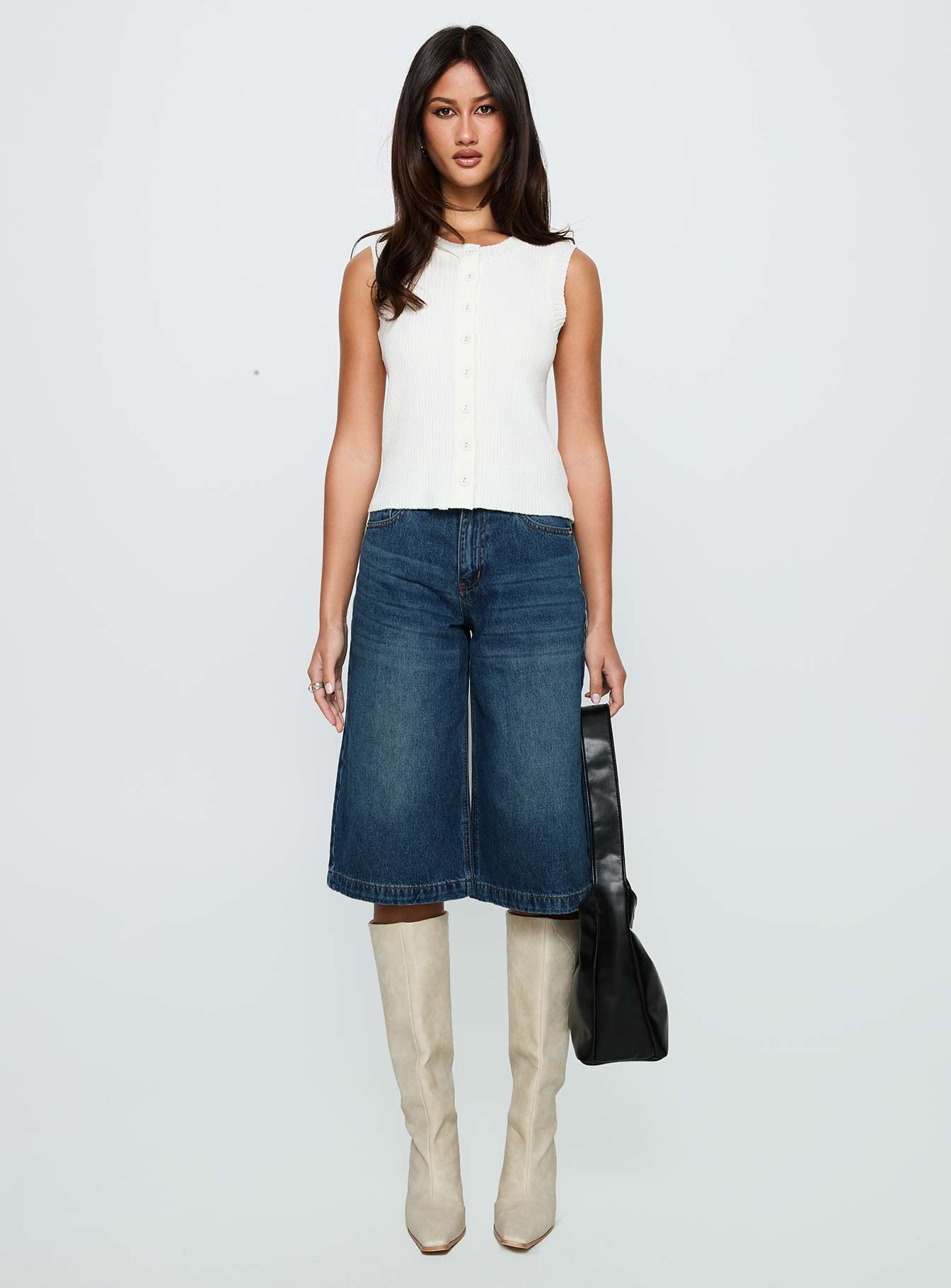 Ollison Longline Denim Shorts Blue、mySite、solidvoid