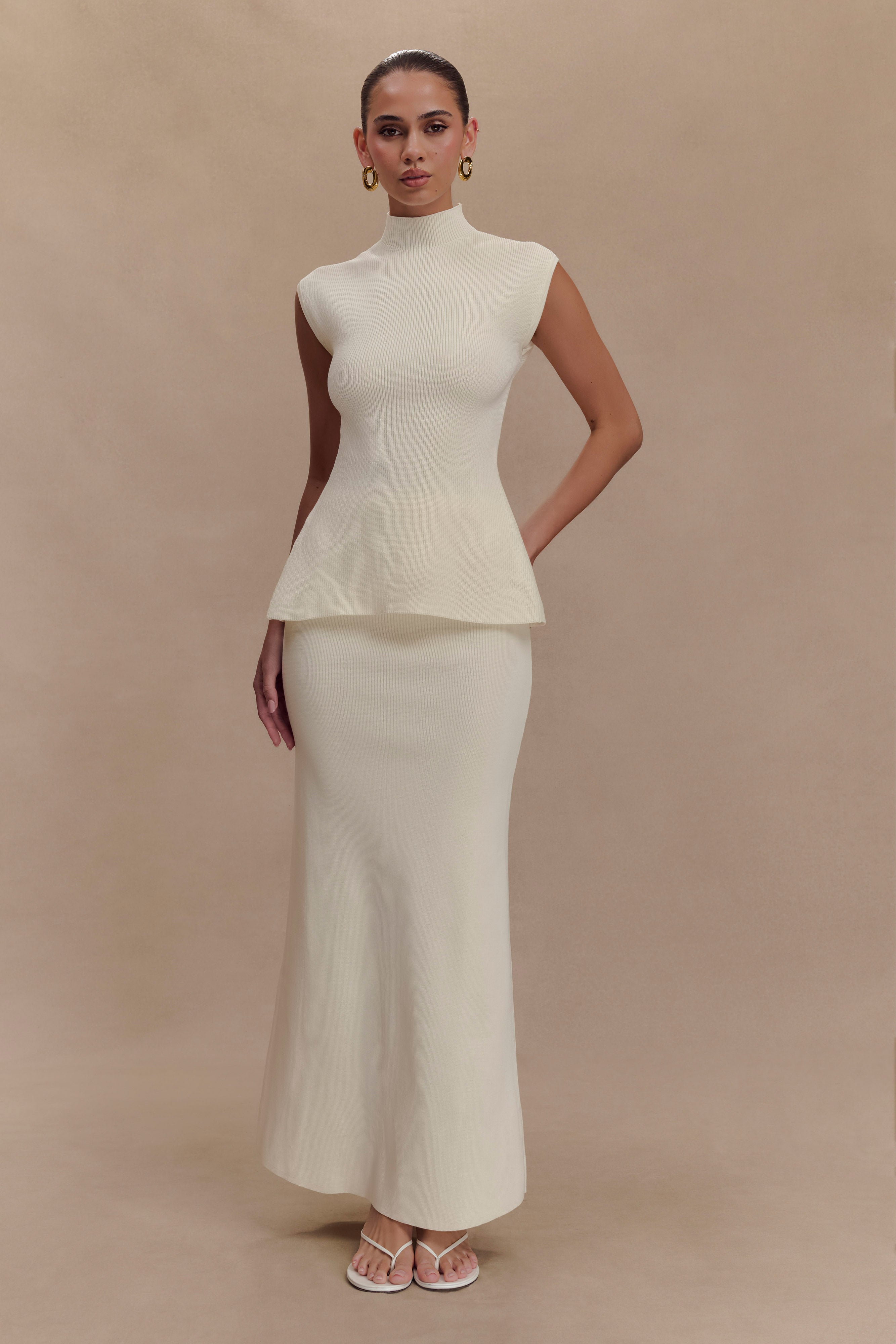 Maxine Knit Open Back Top - Ivory、mySite、solidvoid