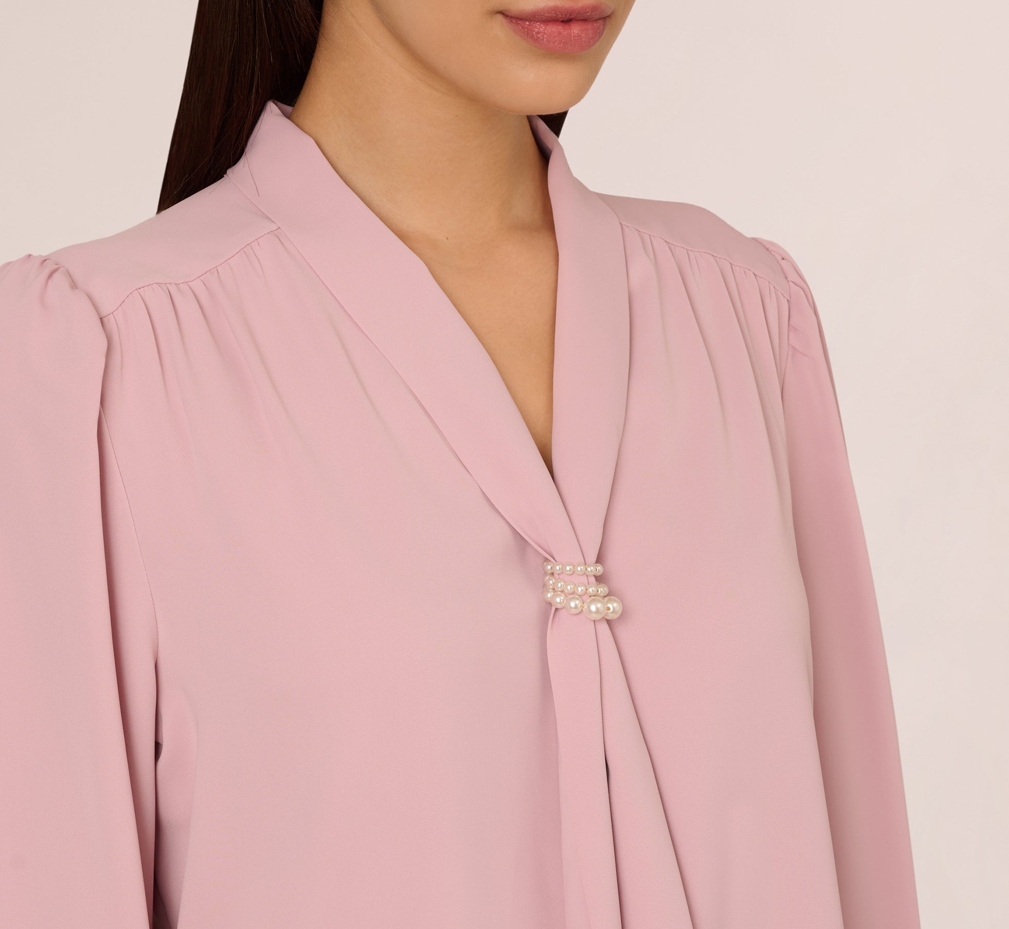 Long Sleeve Embellished Tie Collar Blouse In Lavender Beach、mySite、solidvoid