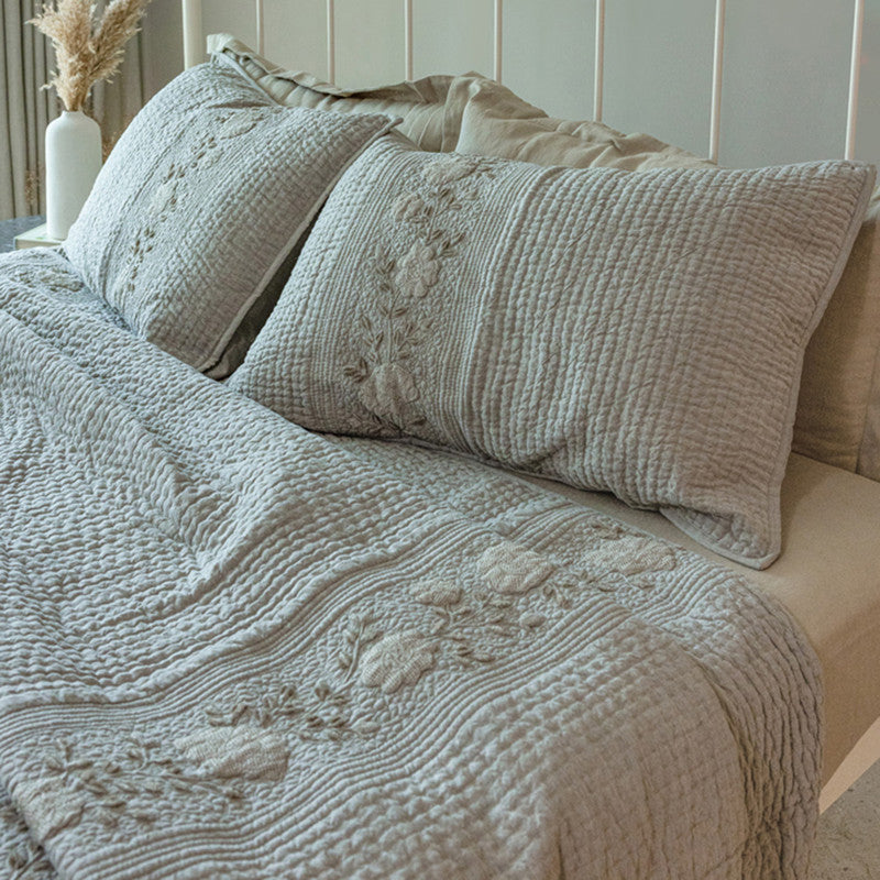 Cotton Bedspread with Pillow Covers | Stone | Set of 3、mySite、camillekostekn