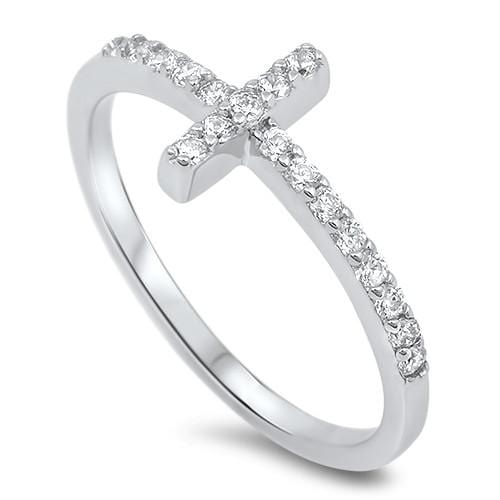 Cross Ring Sterling Silver with Cubic Zirconia Christian Ring、mySite、g9winljtr