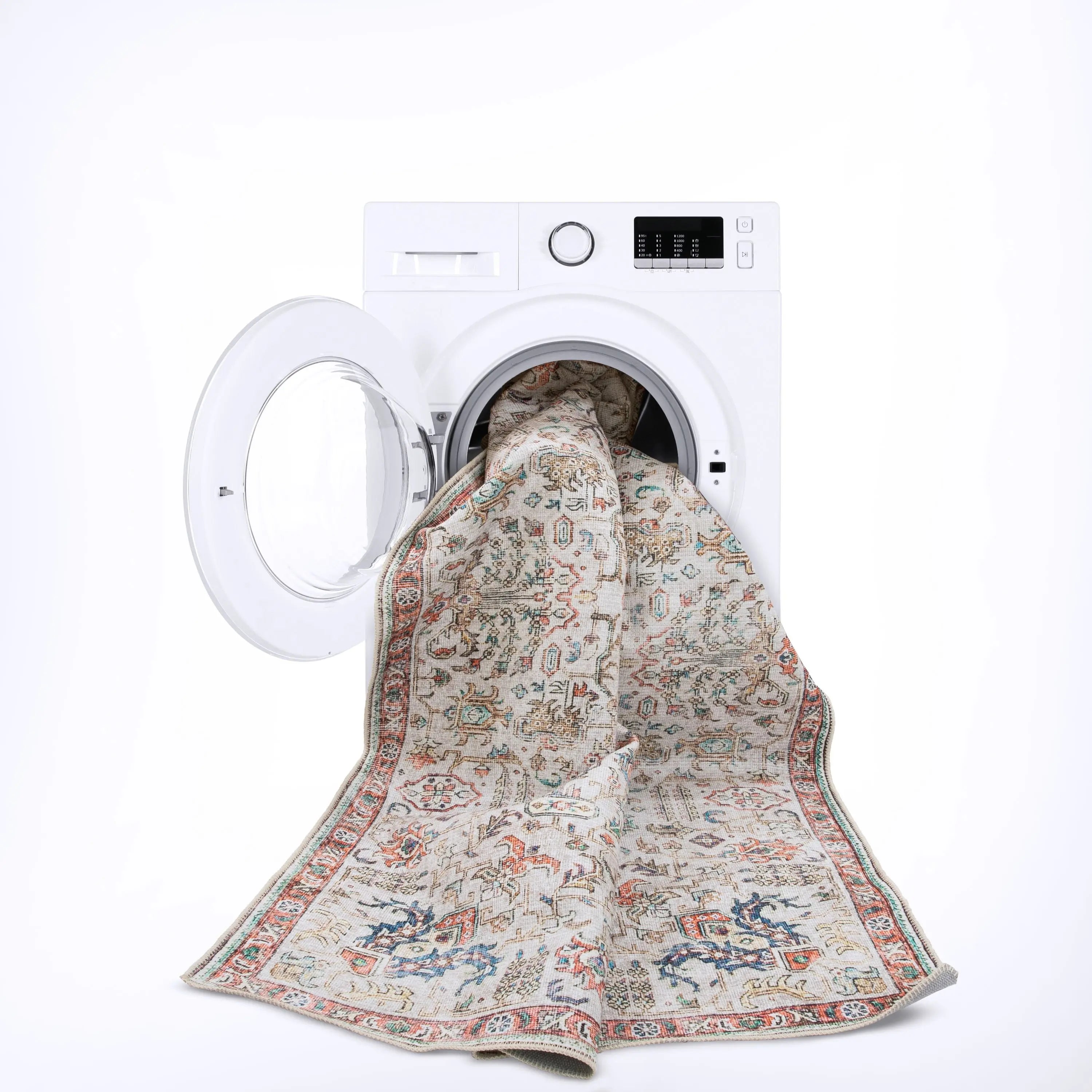 Pomona Machine Washable Vintage Medallion Botanical Border Ivory Flat-Weave Distressed Rug、mySite、gigharbornorthrealestate