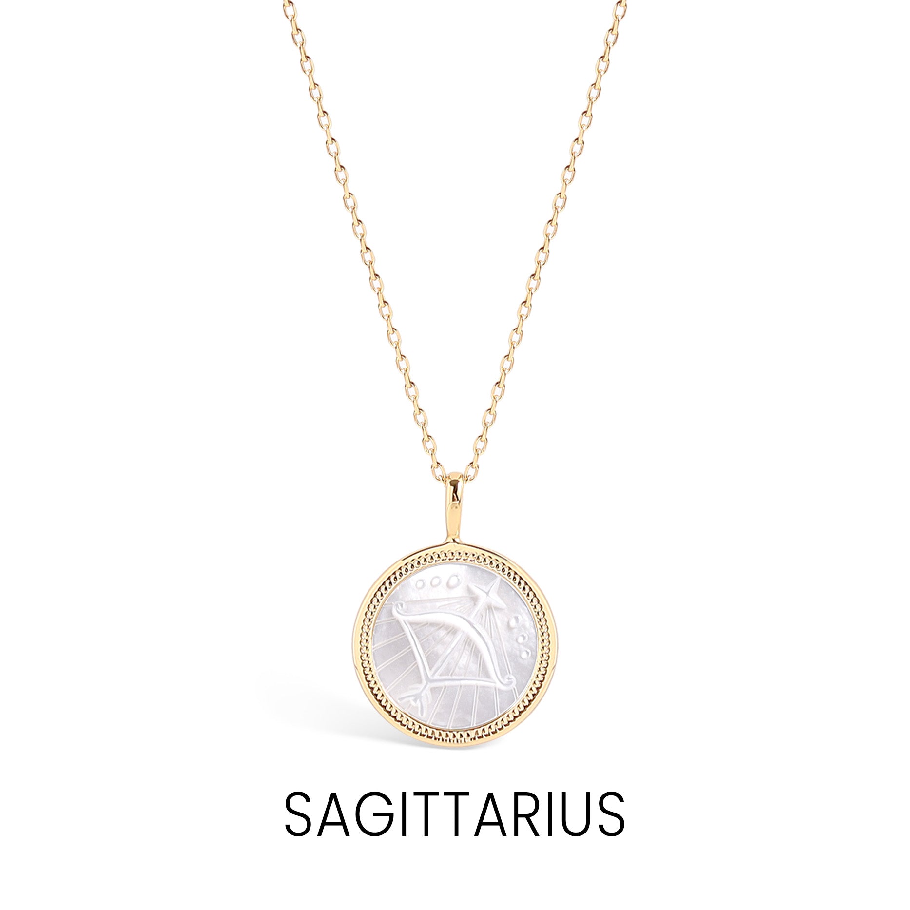 14K Gold Plated Sterling Silver Mother of Pearl Zodiac Pendant Necklace / SBB0354、mySite、dreamappss