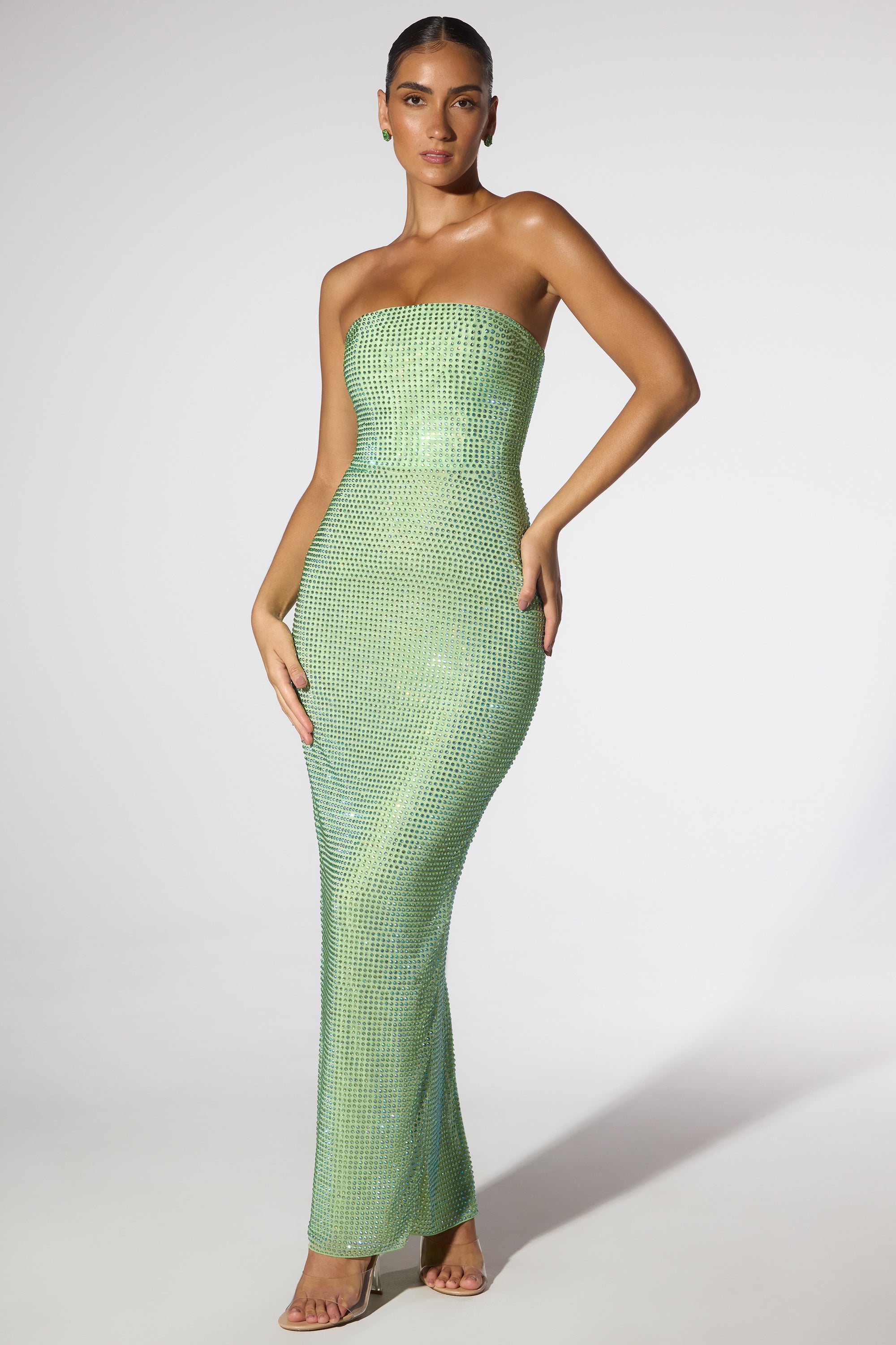 Embellished Strapless Evening Gown in Sage Green、mySite、solidvoid