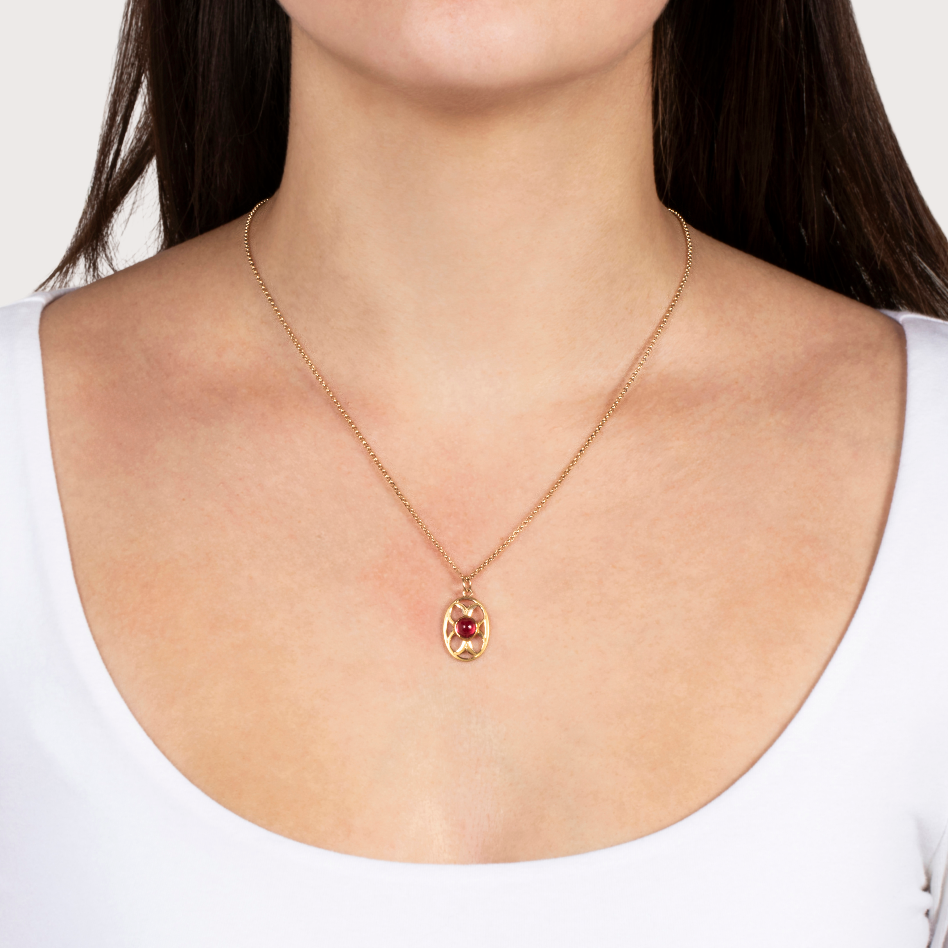 Antique 14k Yellow Gold 1.32ct Cabochon Synthetic Ruby Openwork Charm Pendant、mySite、hinf8tx79