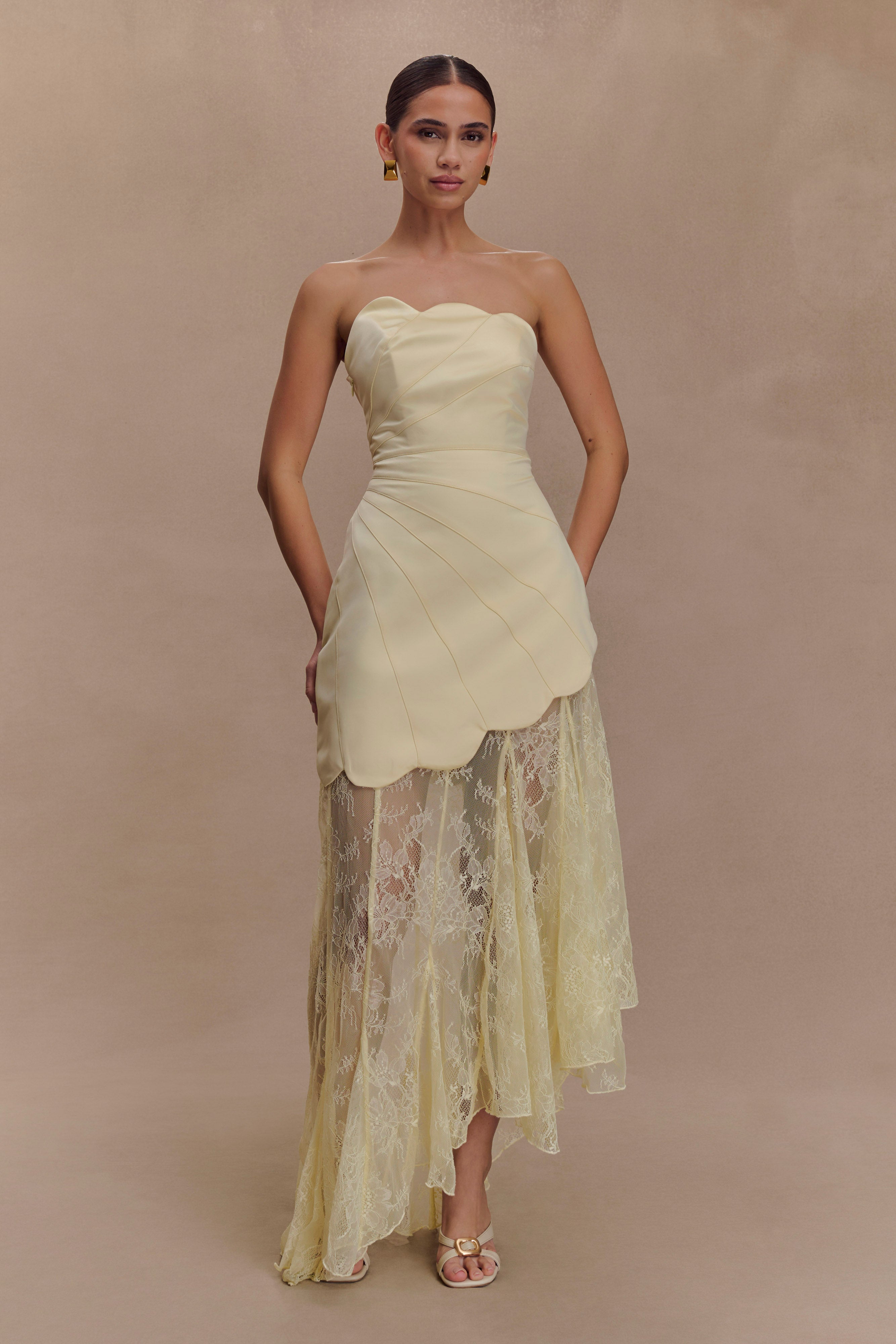 Aleena Satin And Lace Maxi Dress - Lemon、mySite、solidvoid