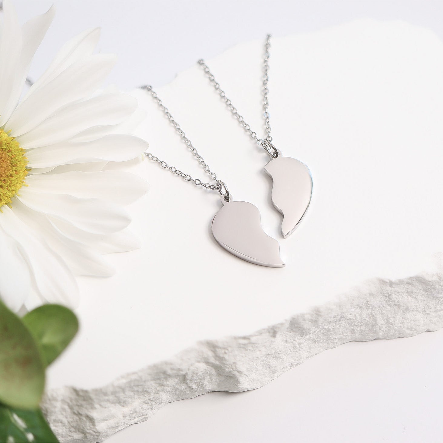 18K Gold PVD Stainless Steel Break Apart Engravable Blank Heart Necklace Set / SBB0282、mySite、dreamappss