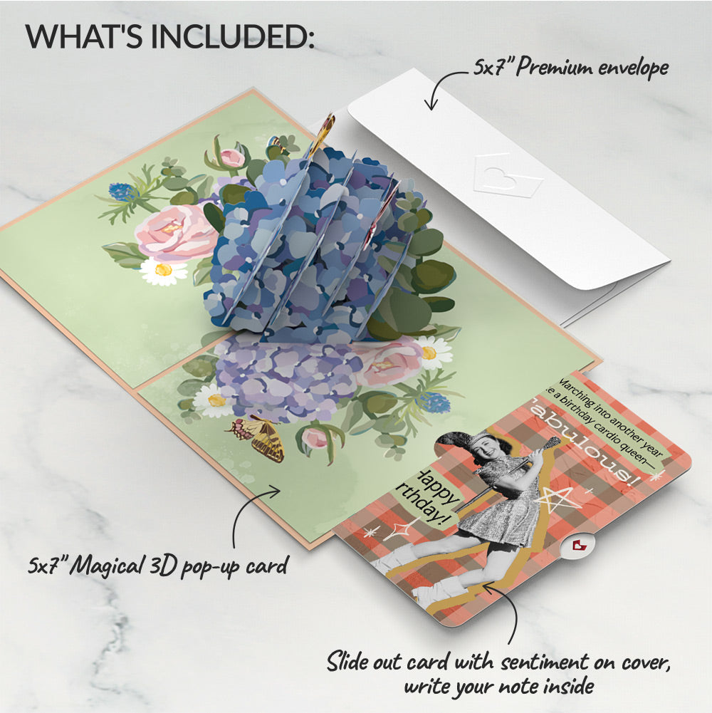 Hydrangea Butterflies Birthday Pop-Up Card and Cardio Queen Sentiment Set、mySite、solidvoid