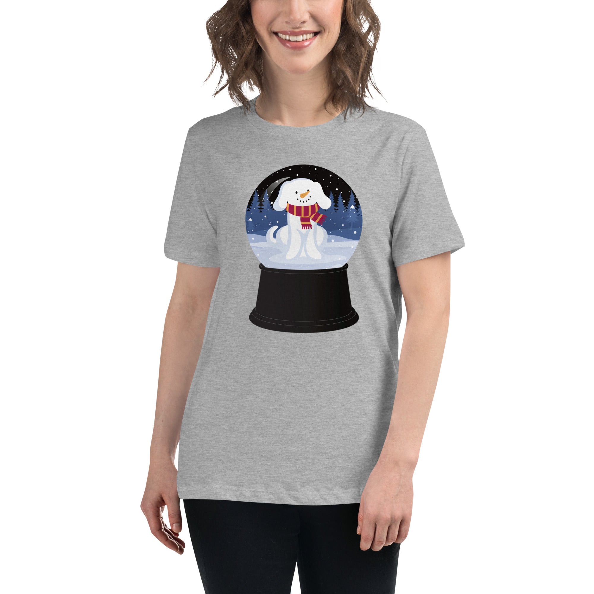 Snowman Puppy Snow Globe Women's Relaxed T-Shirt、mySite、camillekostekn