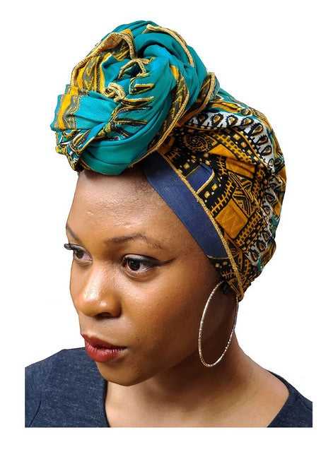 Teal Kitenge (Dashiki Print) Head Wrap、mySite、solidvoid