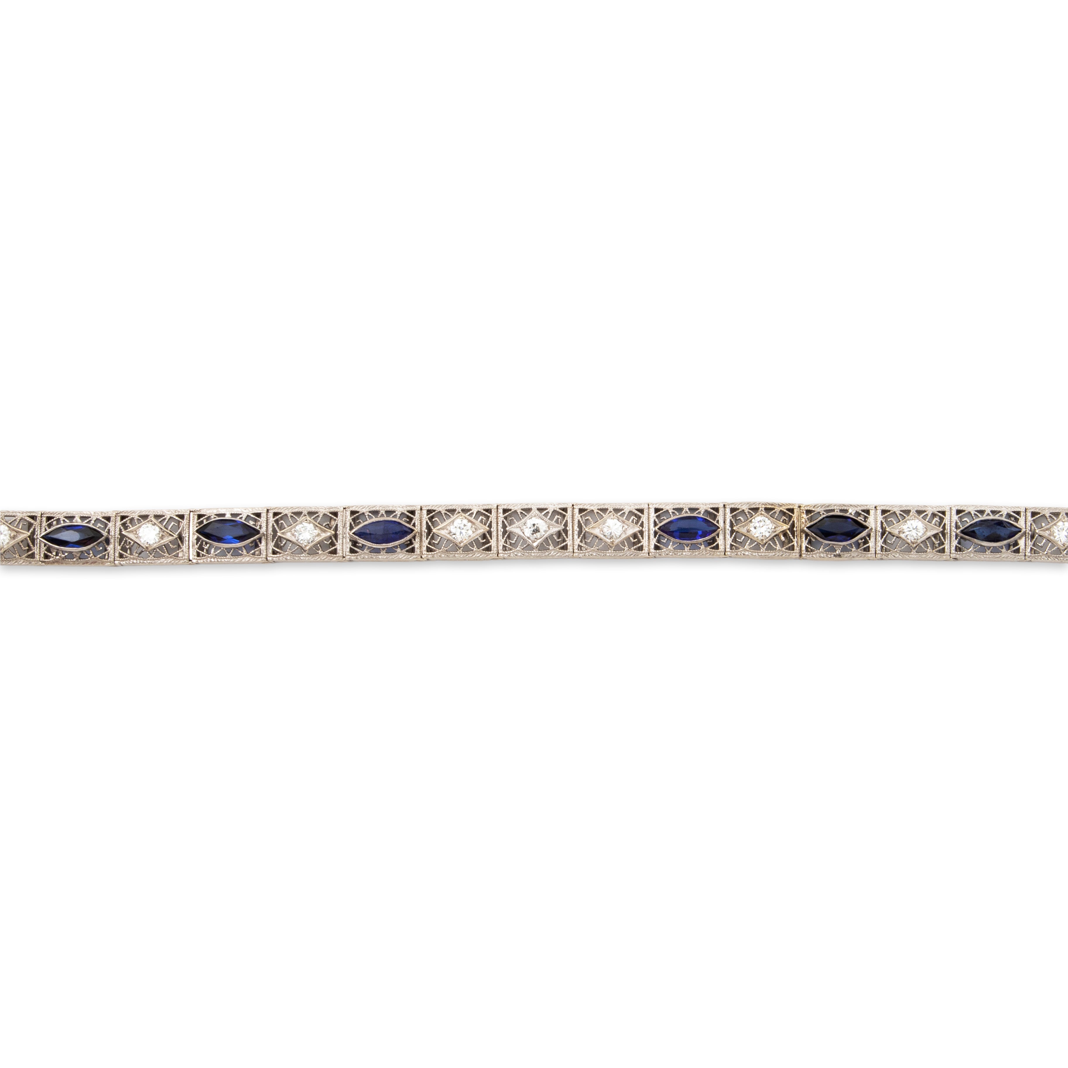 Vintage Platinum & 14k White Gold .774cttw Diamond Synthetic Blue Sapphire Filigree Bracelet、mySite、hinf8tx79