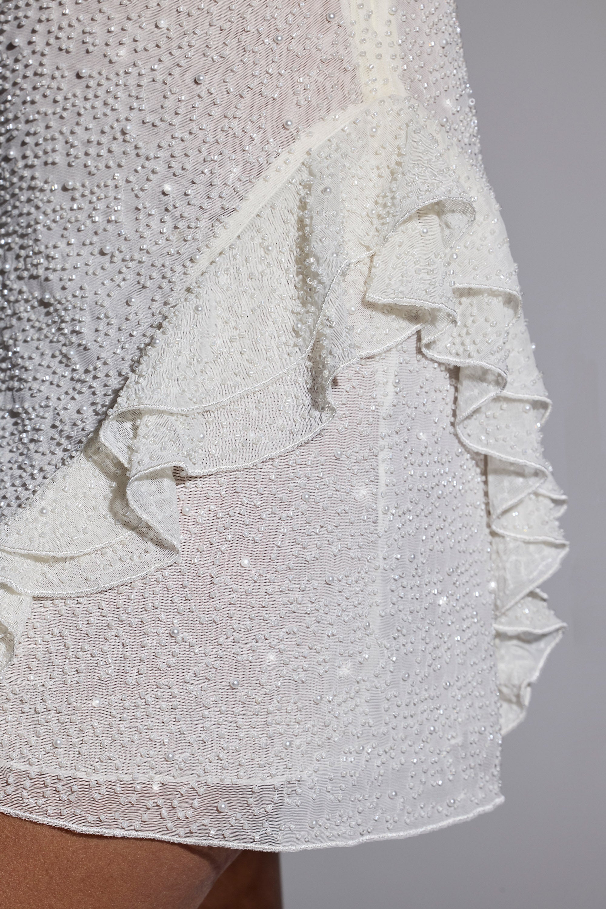 Embellished Frill Mini Dress in White、mySite、solidvoid