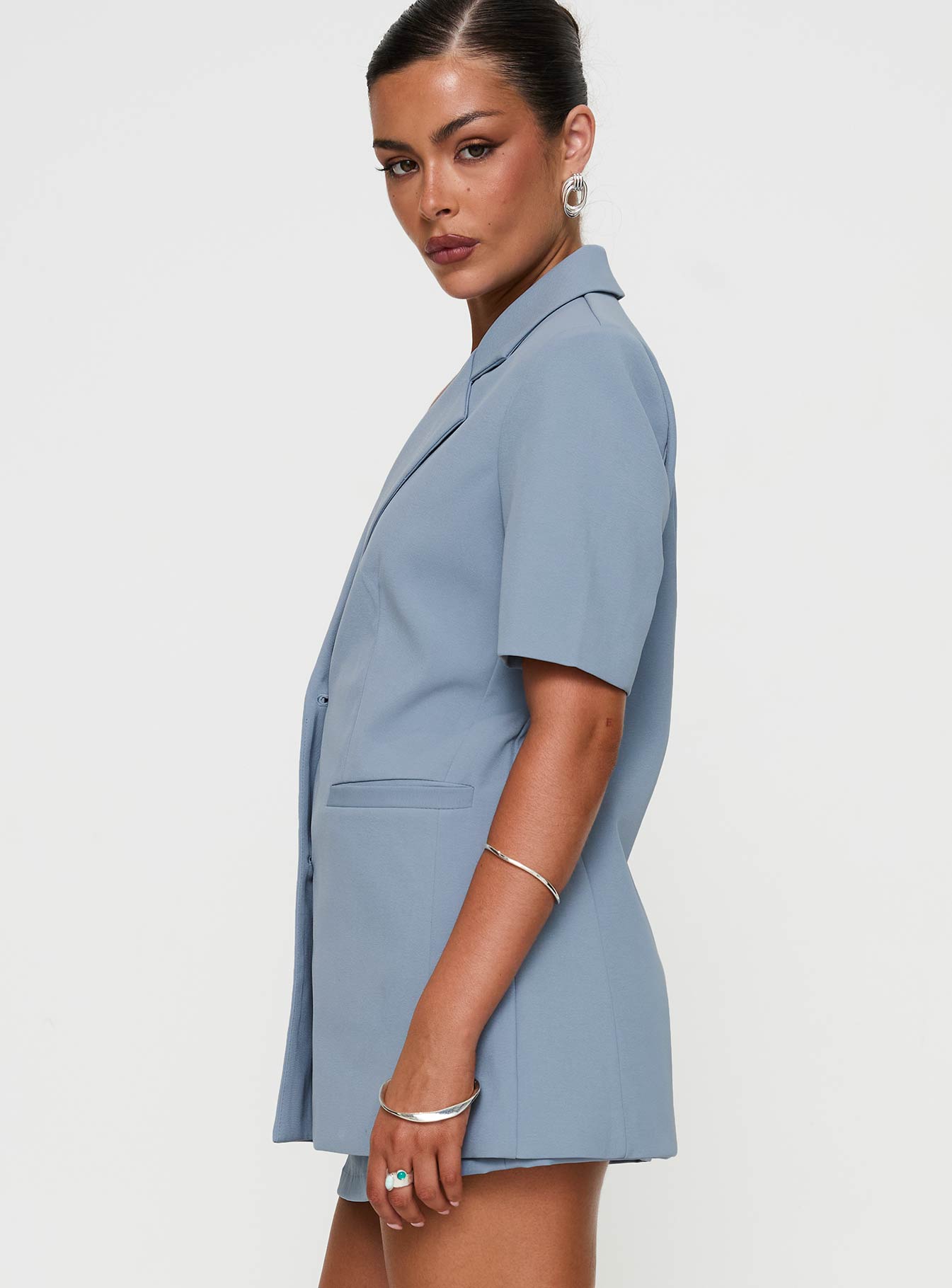 Bisou Bisou Short Sleeved Blazer Blue、mySite、solidvoid