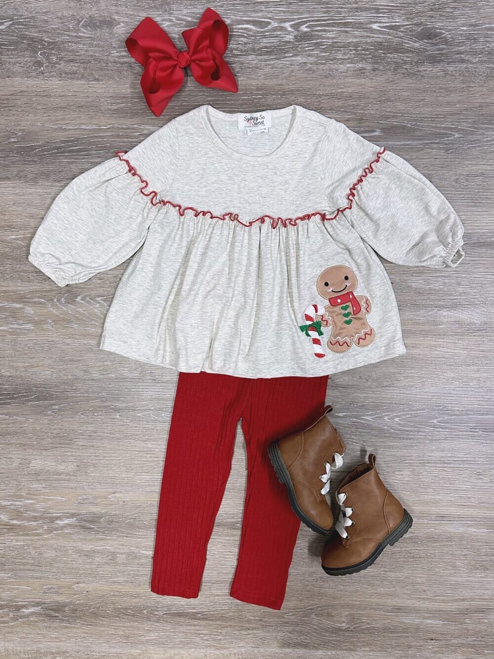 Gingerbread Cutie Girls Tunic Top & Red Leggings Outfit、mySite、camillekostekn