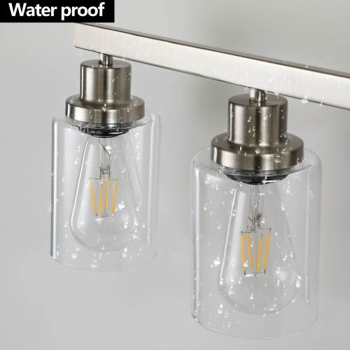 (Same as W1340P197620/L001010-B4) 24" Modern Black 4-Light Bathroom Vanity Light Fixture, Industrial Wall Sconce with Clear Glass Shades for Mirror, Bathroom, Bedroom, and Hallway (No Bulbs)、、eastwooduniform