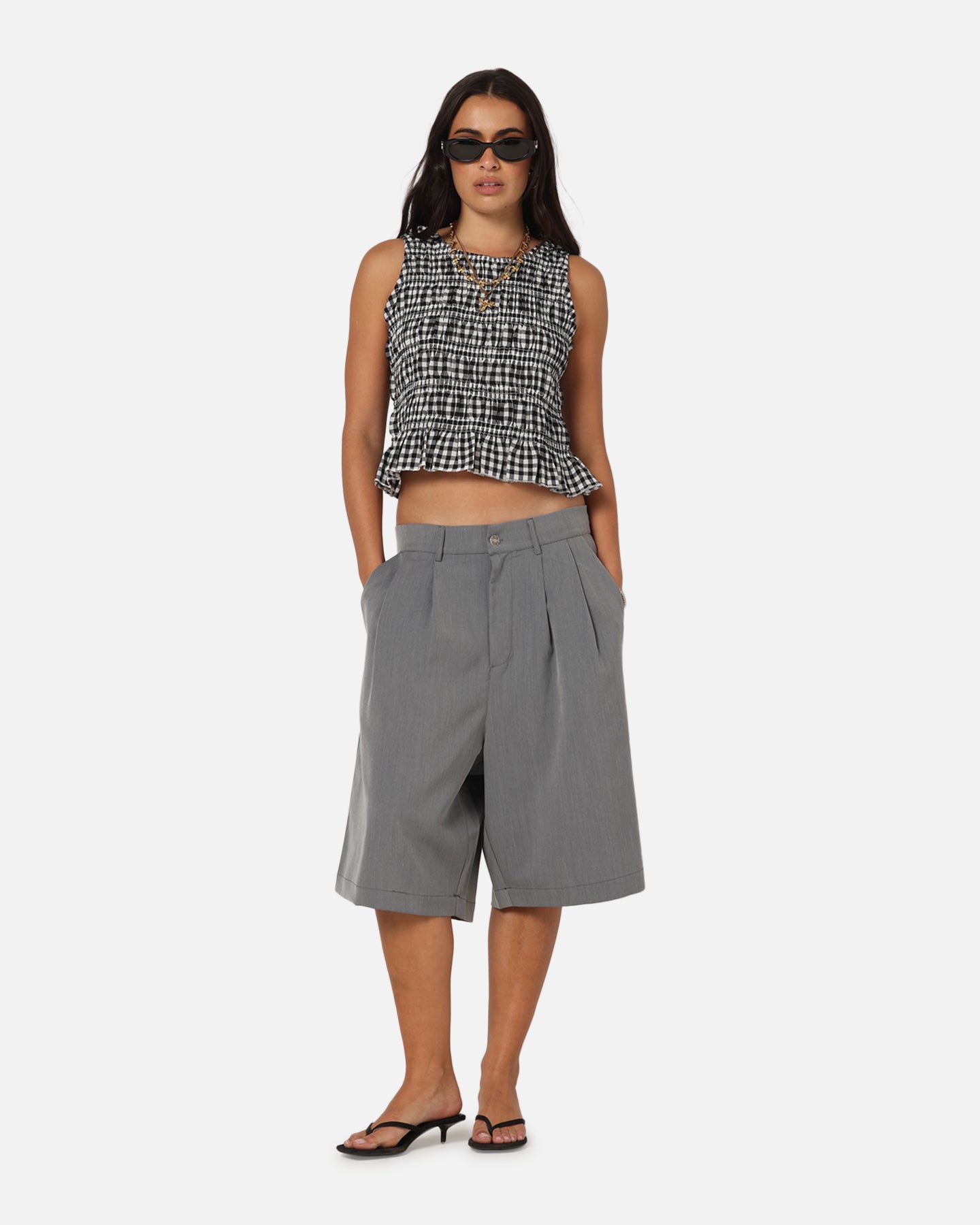 XXIII Women's Shirred Top Black Check、mySite、zt4zffjzw