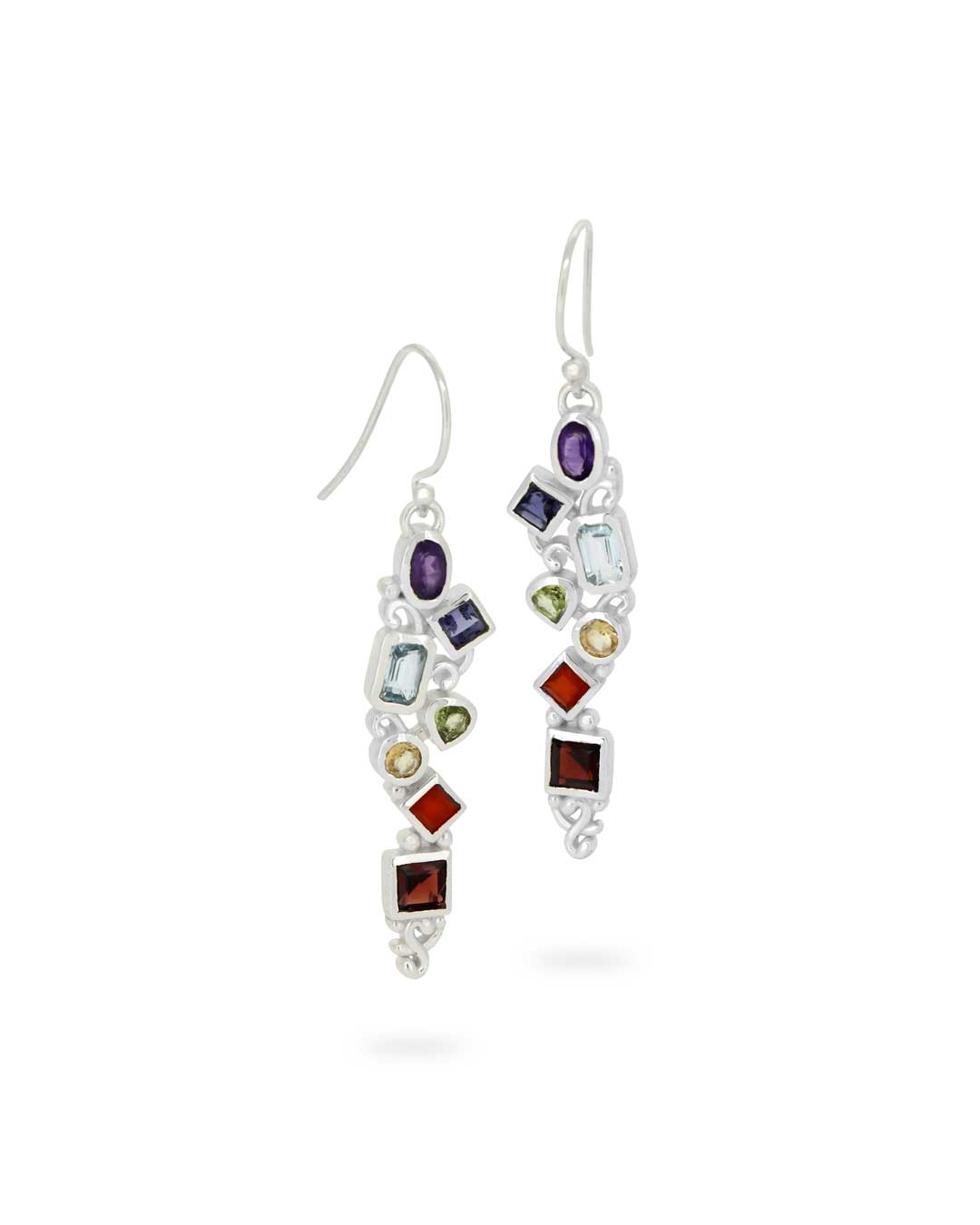 Mixed Geometry Chakra Rainbow Sterling Silver Earrings、mySite、topwebapps